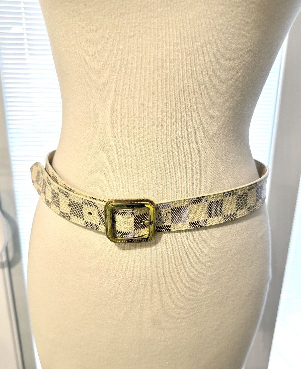 Louis Vuitton Louis Vuitton Damier Azur Belt 85/34 White LV Buckle Size ONE SIZE - 1 Thumbnail