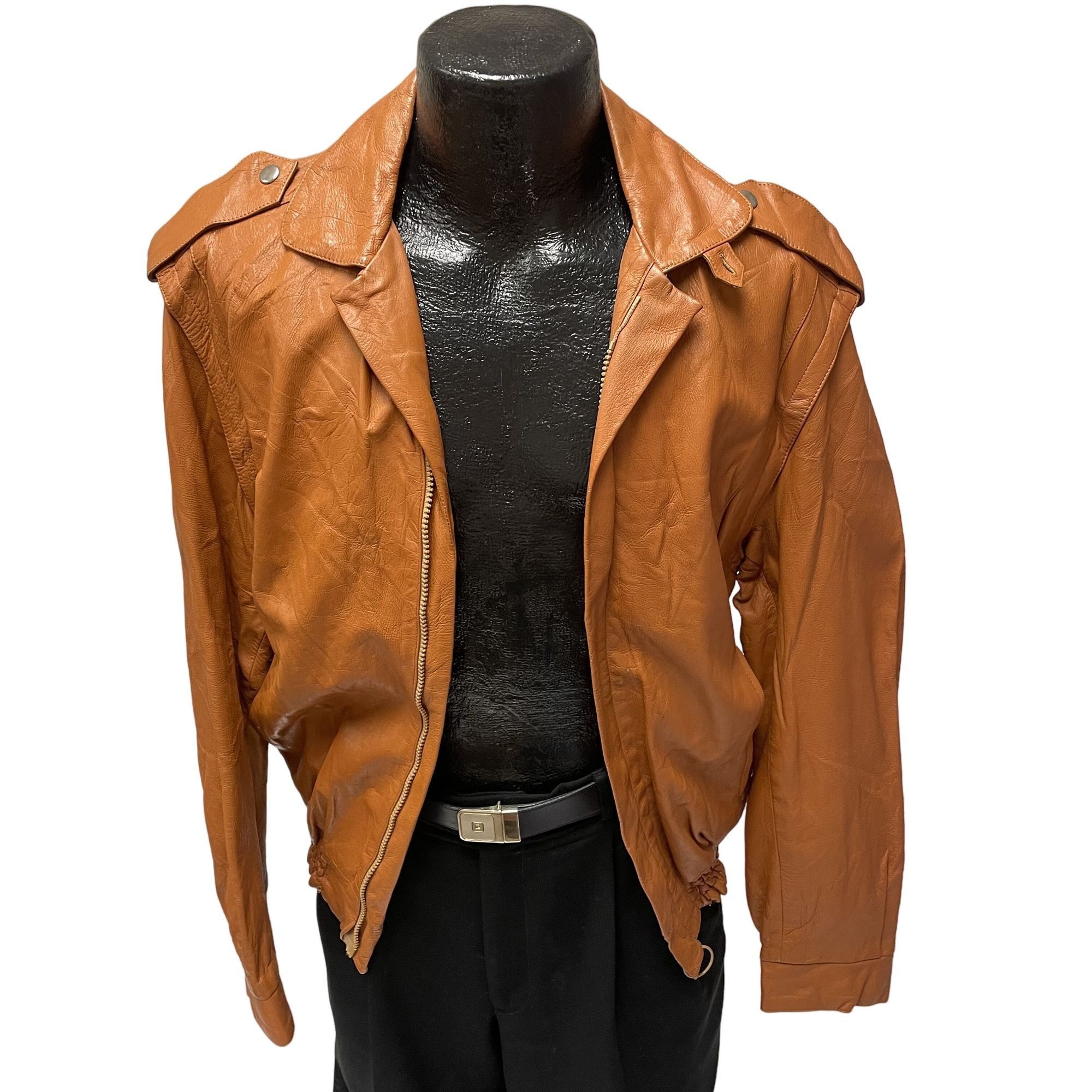 Other Vtg COGNAC Leather CAFE RACER Jacket MoTo Biker Jacket Size US S / EU 44-46 / 1 - 4 Thumbnail