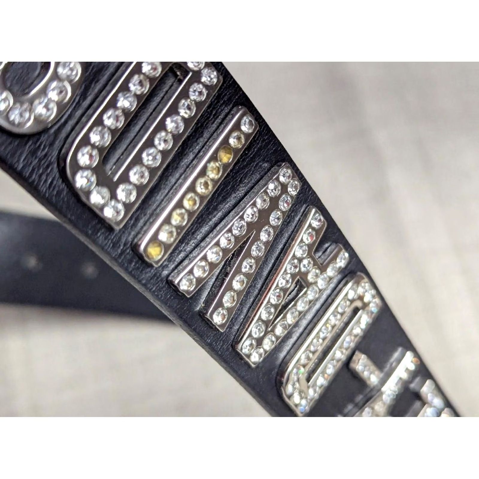 Harley Davidson VINTAGE Harley-Davidson belt 32 leather western buckle belt Men Black Rhinestone Studded US-made Size 32 - 3 Thumbnail
