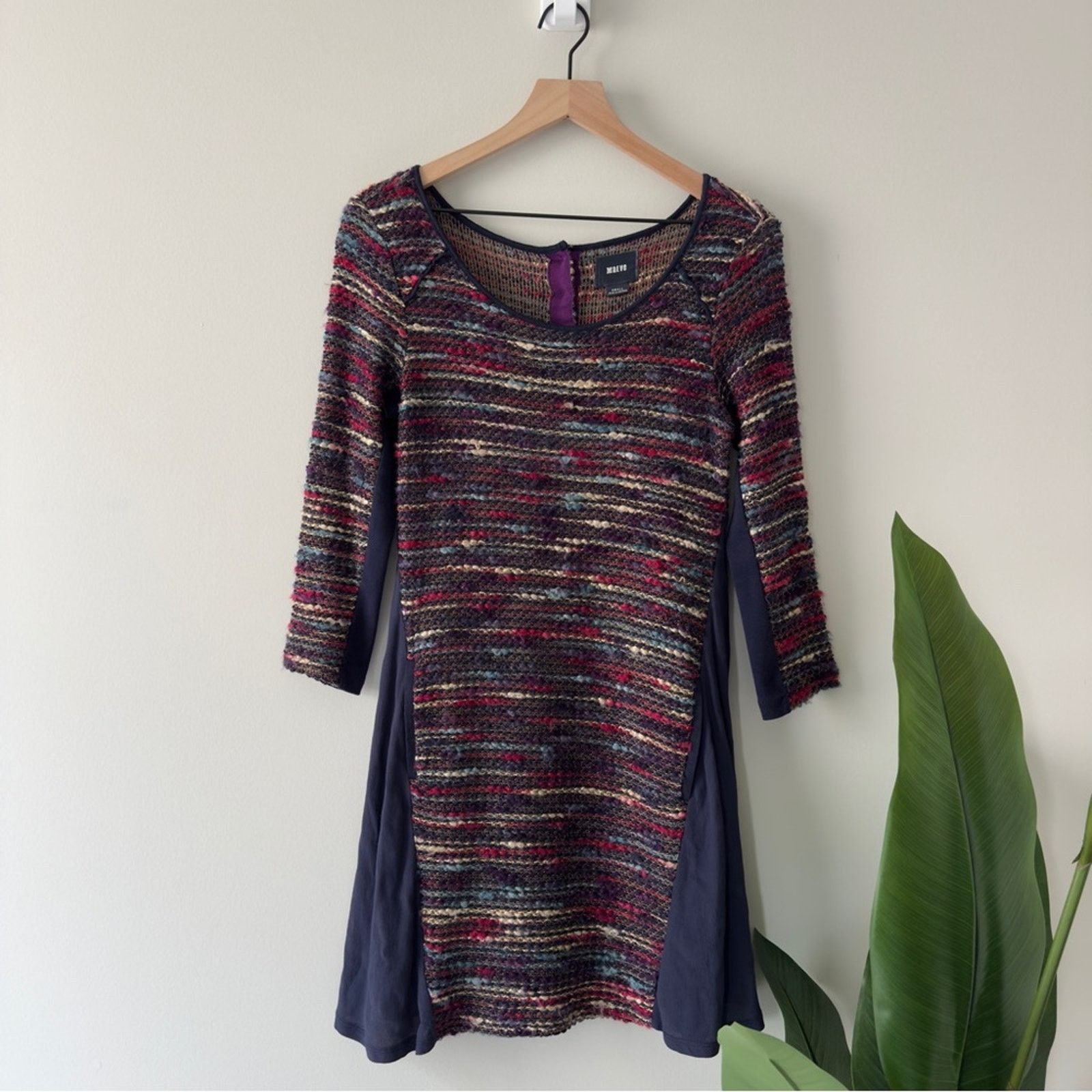 Anthropologie Maeve Multicolor Knit Dress 3/4 Sleeve buttons