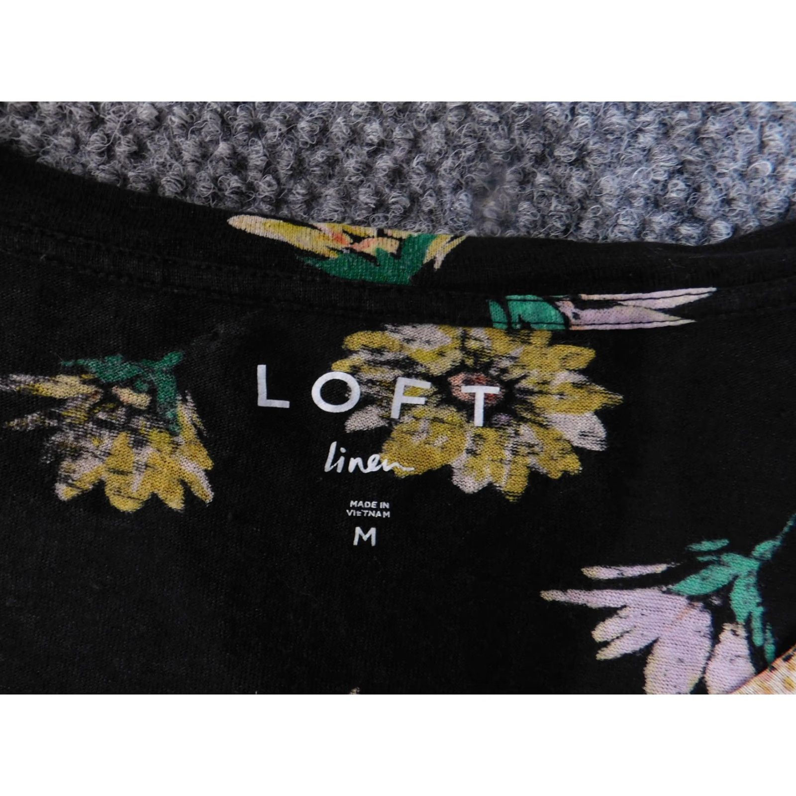 Loft LOFT Shirt Womens Medium Black Pink Yellow Floral Linen Ruffle Sleeve Blouse Size M / US 6-8 / IT 42-44 - 5 Thumbnail