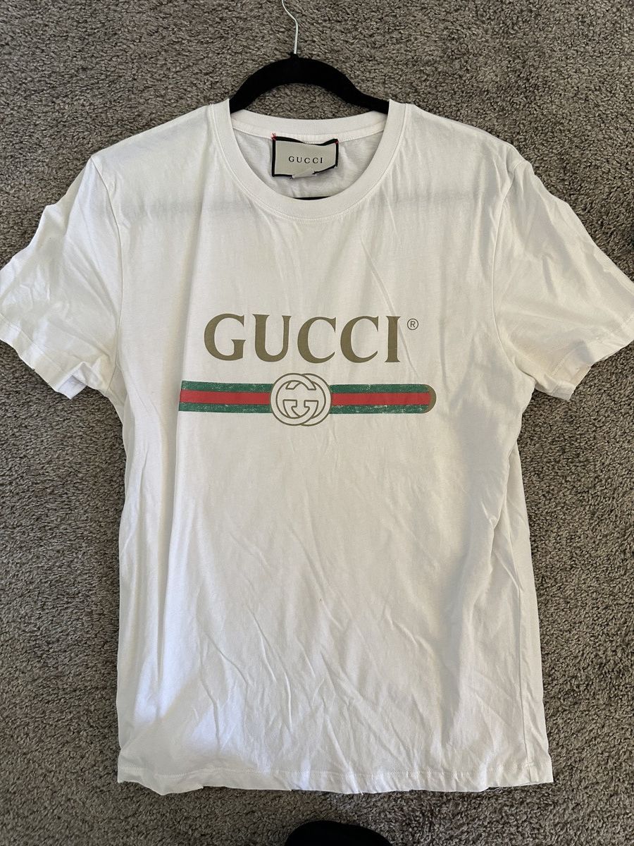 image of Gucci Logo Wash Print T-Shirt in White, Men's (Size Small)