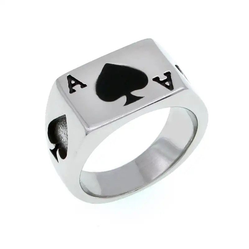 Jewelry × Vintage Black Ace of Spades Ring Classic Poker Heart Letter A Rings Size ONE SIZE - 1 Thumbnail