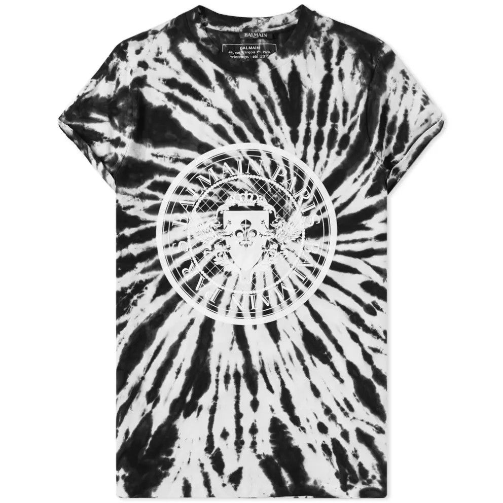 image of Balmain Tie Dye Circle Logo Tee in Black/White, Men's (Size 2XL)