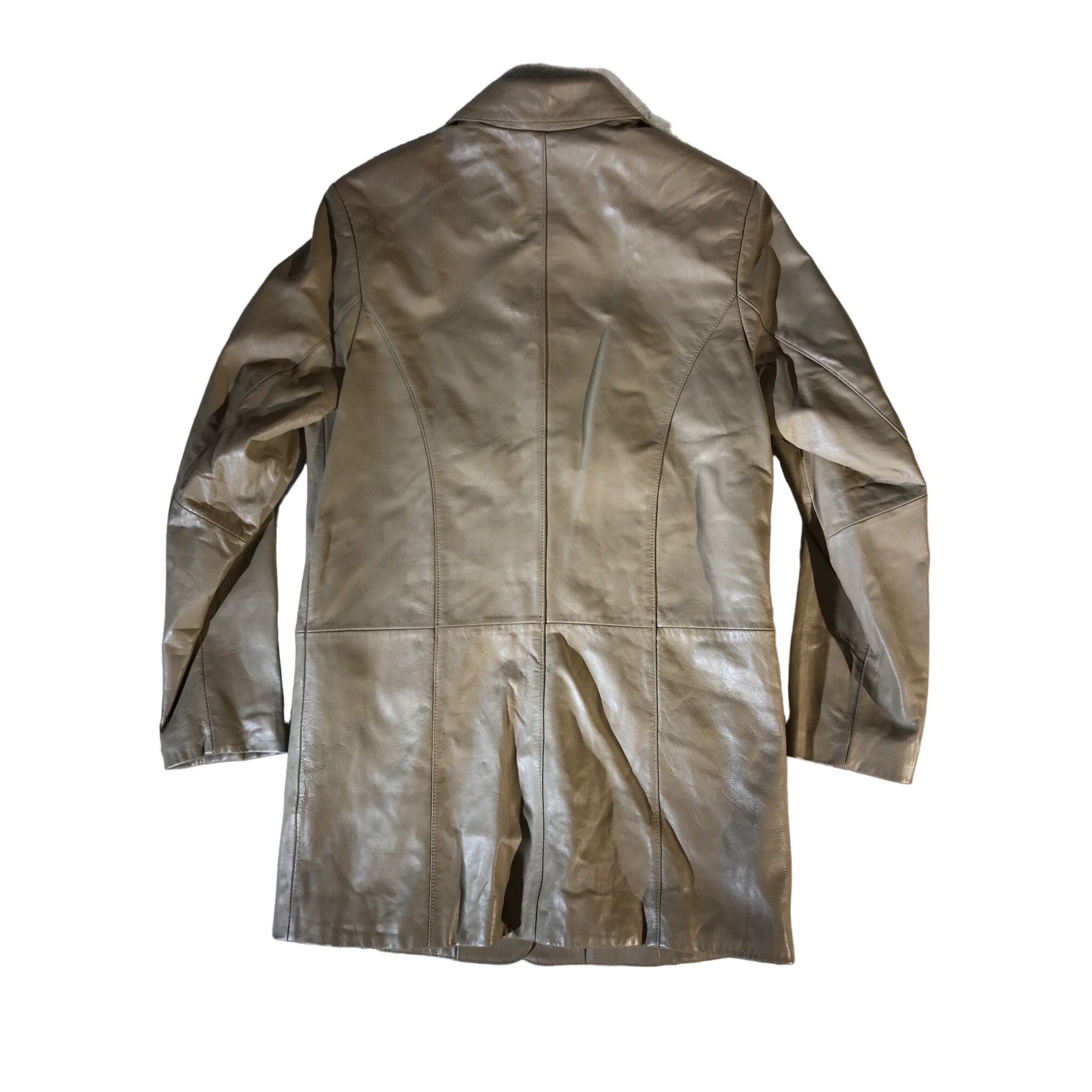Designer Pamela McCoy Women's Vintage Y2K Taupe Leather Blazer Duster Size XS / US 0-2 / IT 36-38 - 2 Thumbnail