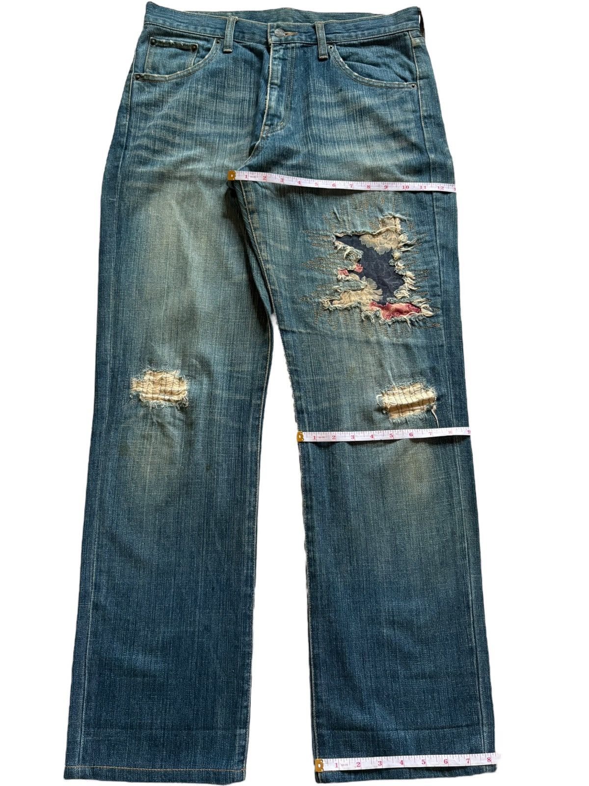 Japanese Brand Vintage Japanese Brand Mud Wash Sashiko Patched Baggy Jeans Size US 33 - 12 Thumbnail