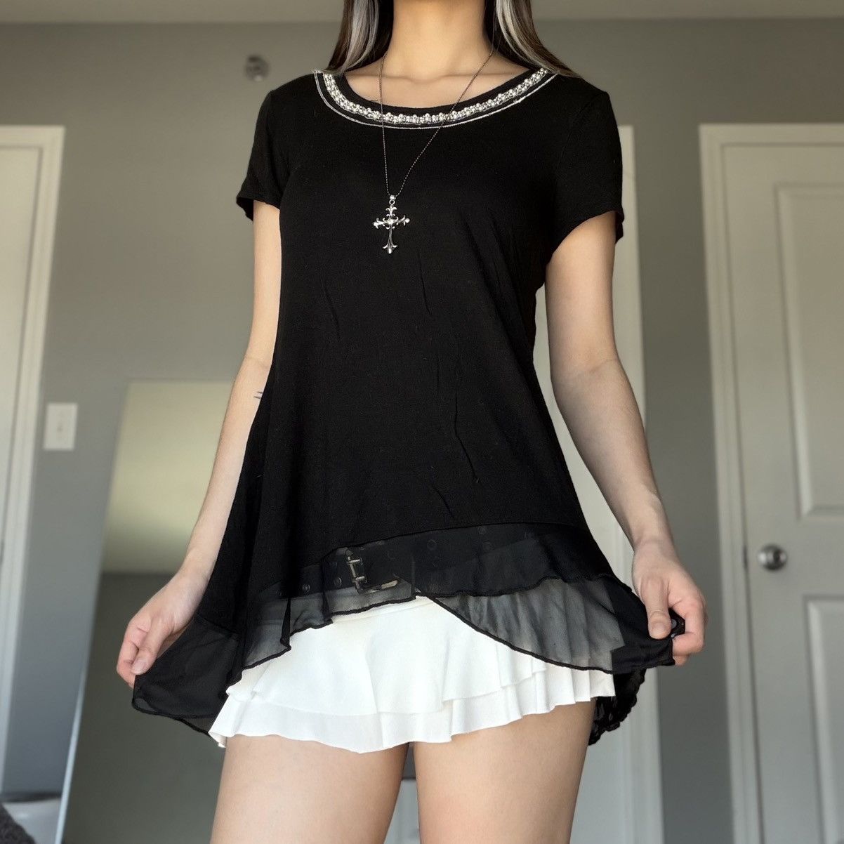 Other Black Short Sleeve Long Length Tunic Embellished Neckline Size M / US 6-8 / IT 42-44 - 9 Thumbnail