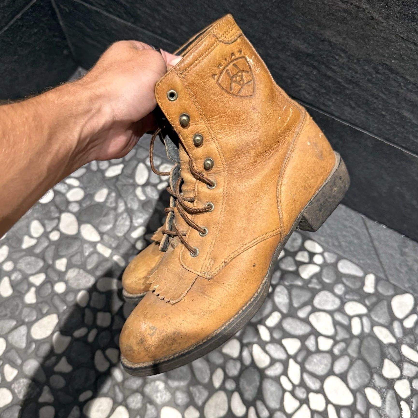 Ariat Ariat Boots Packer 11071 Brown Leather Western Vintage Boots Women B 6 3.5 36 11071 Victorian Leather Lining Ankle Shaft Block Heel Toe Almond Flaws Size US 6 / IT 36 - 6 Thumbnail