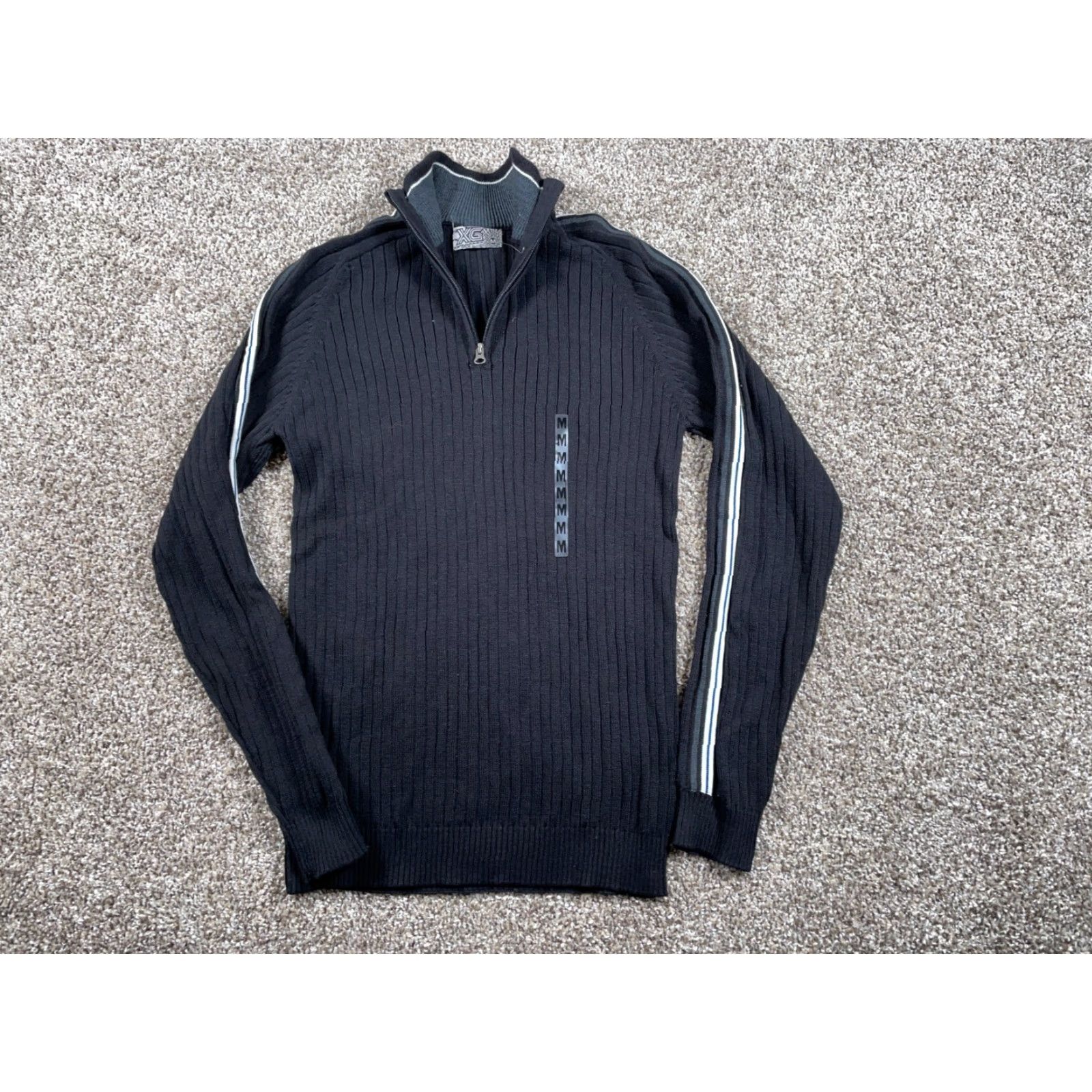 Vintage VINTAGE Extreme Gear Sweater Shirt Adult Medium Black Striped Knit 1/4 Zip 90s Hipster Slim Fit Mens Size US M / EU 48-50 / 2 - 2 Thumbnail