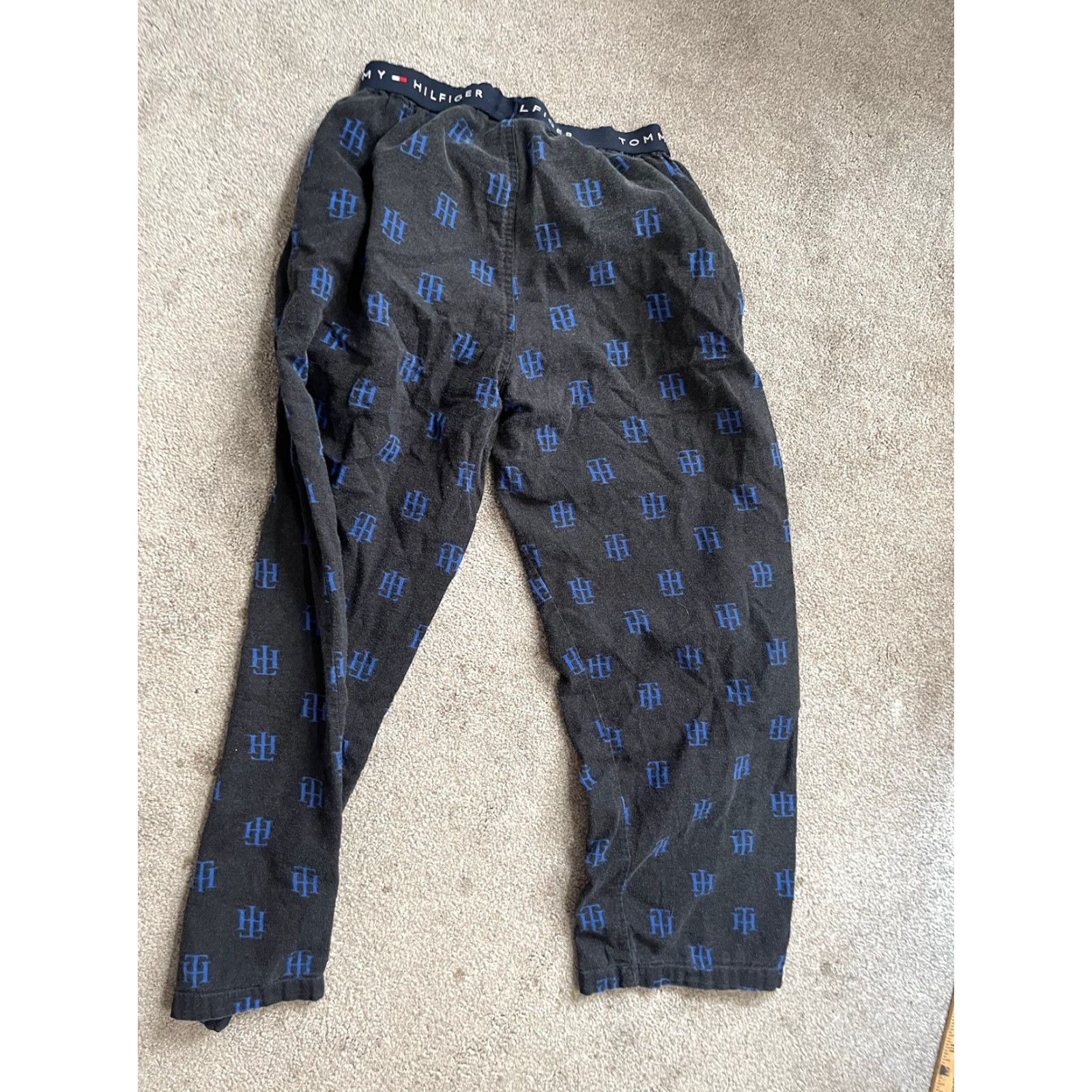 Tommy Hilfiger Tommy Hilfiger Men’s Black Pajama Pants Logo Distressed Lounge Design Size US 29 - 3 Thumbnail