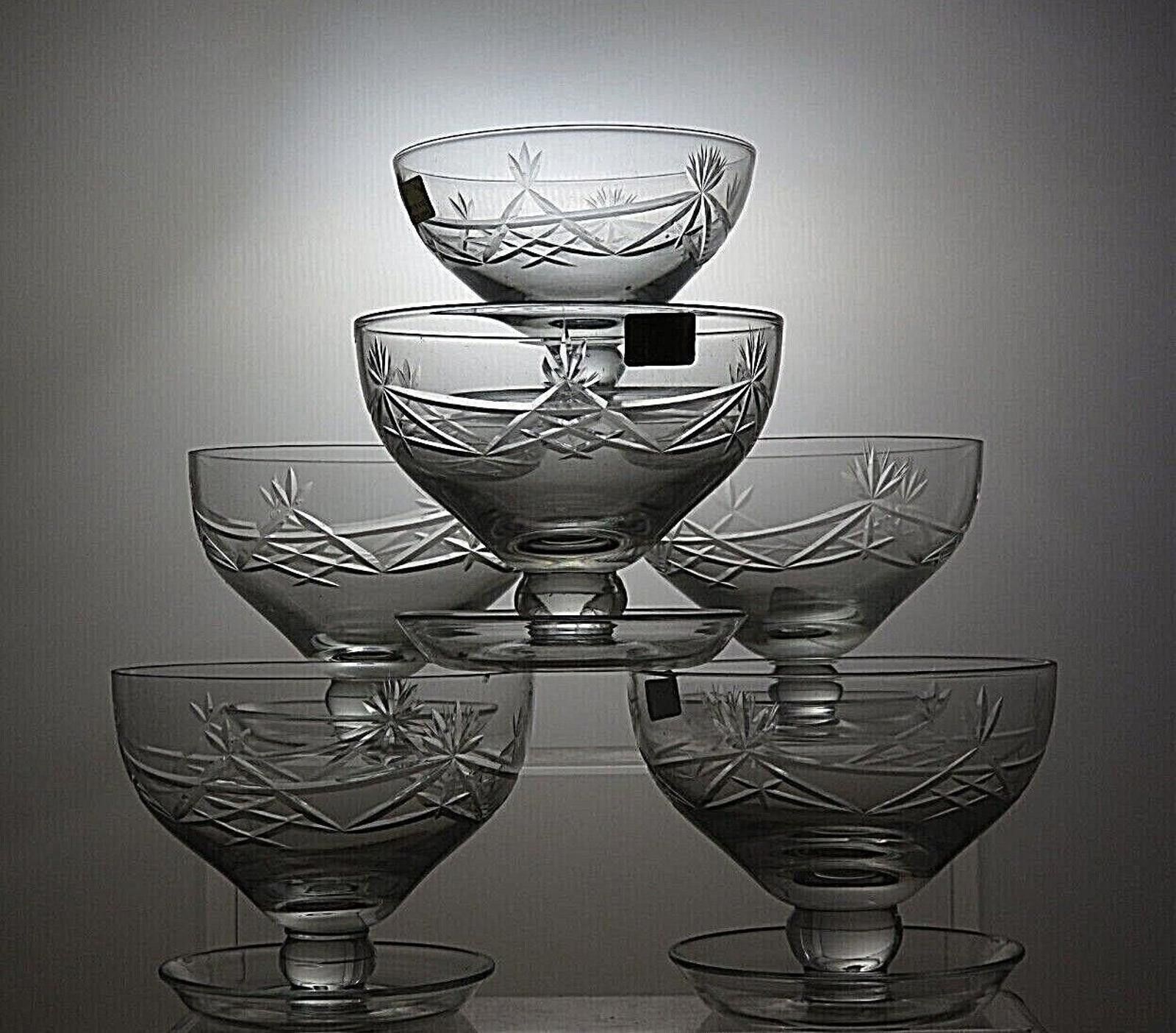 The Unbranded Brand Lead Crystal Cut Glass Set Of 6 Footed Dessert bowls 3 1/2" Size ONE SIZE - 3 Thumbnail