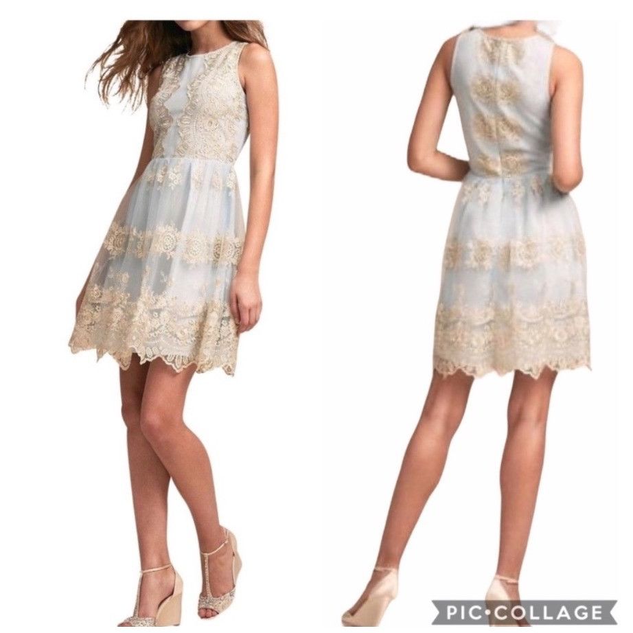 Anthropologie Anthropologie BHLDN 10 UK 14 Dress Flourish Sky Blue Gold La Size L / US 10 / IT 46 - 1 Thumbnail