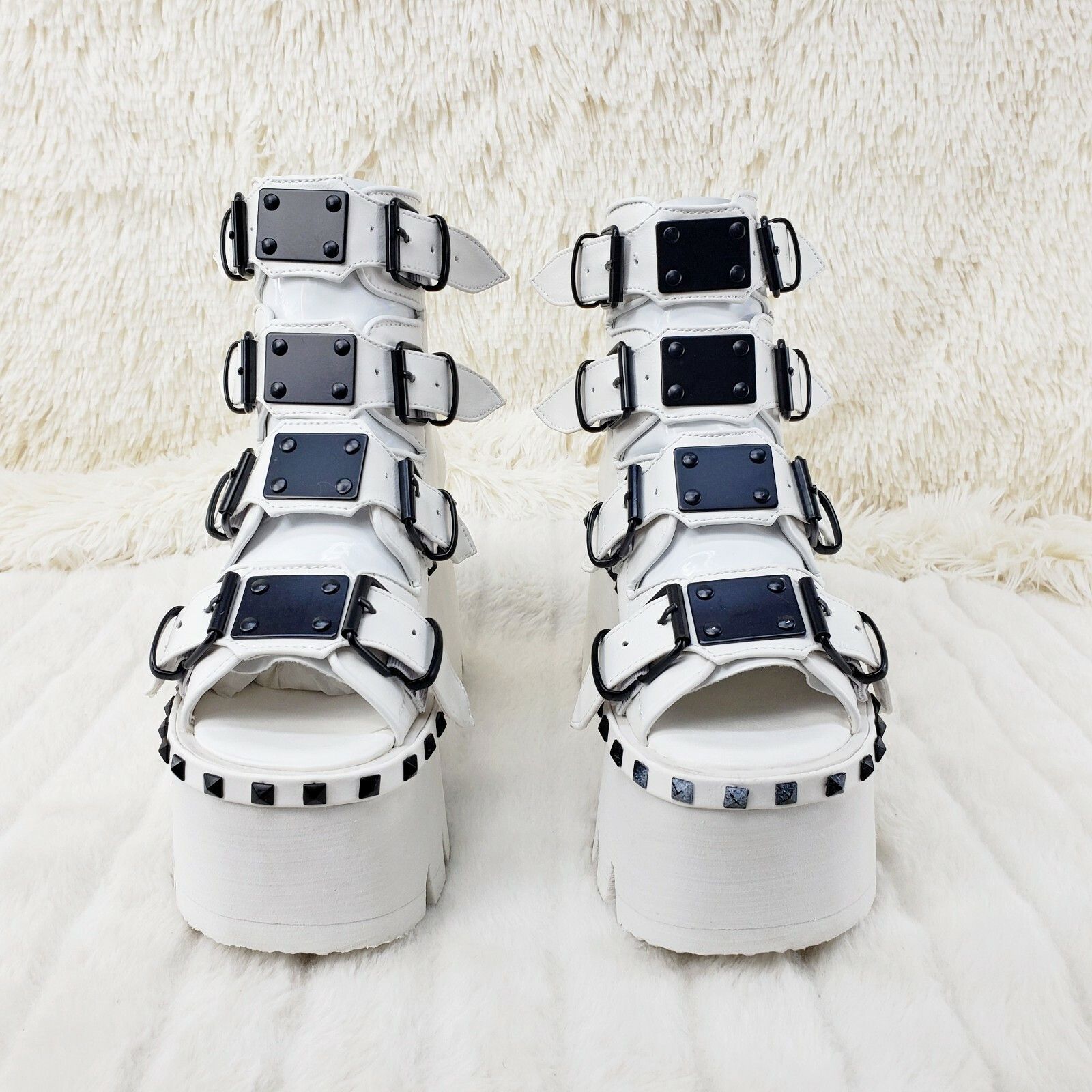 Demonia Cult DEMONIA Ashes 70 White 3.5" Platform Heel Goth Punk Sandal B Size US 8 / IT 38 - 9 Thumbnail