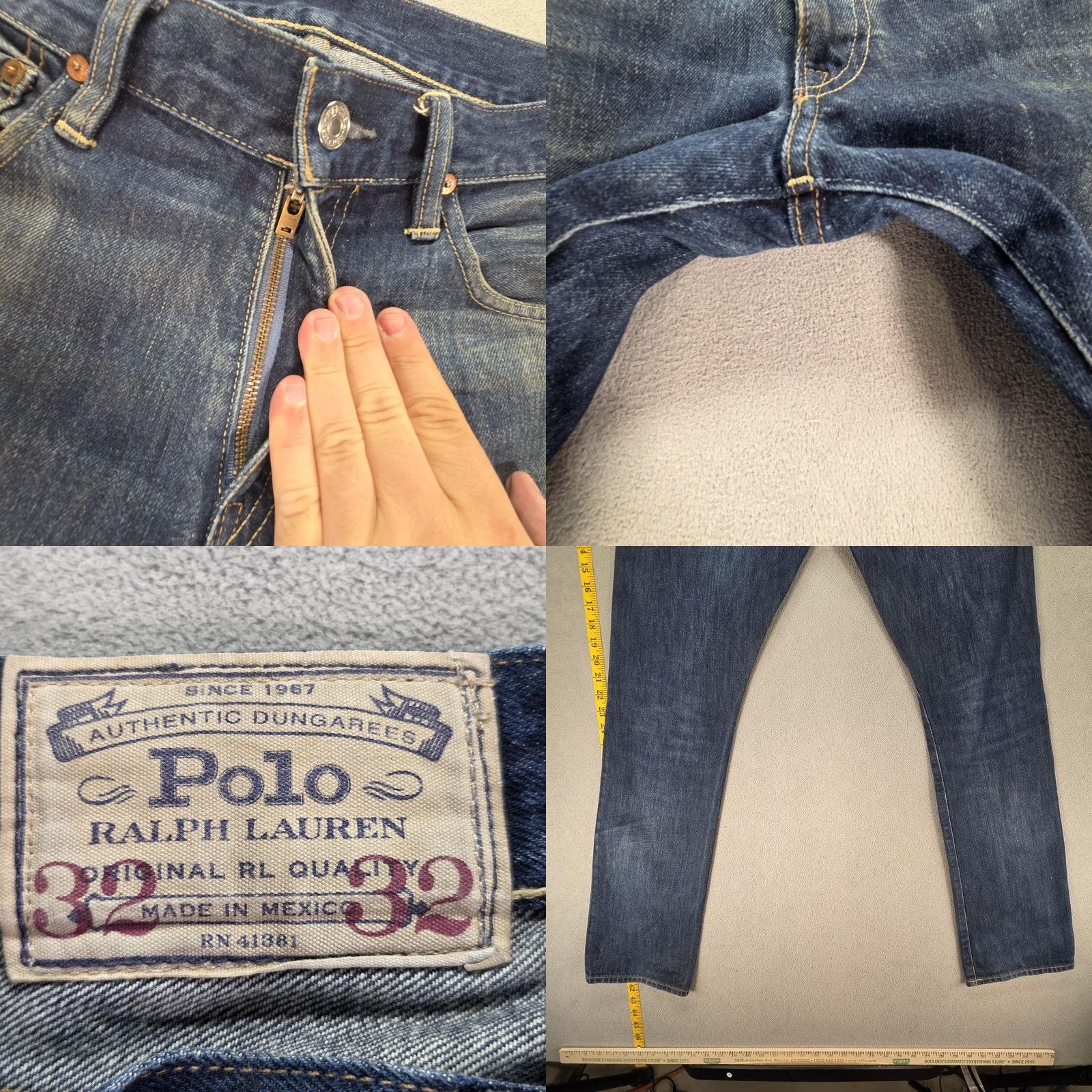 Polo Ralph Lauren Polo Ralph Lauren Jeans Mens 33x32 Blue Med Wash Slim Straight Denim Pocket Logo Distressed Wintry? Size US XS / EU 42 / 0 - 9 Thumbnail