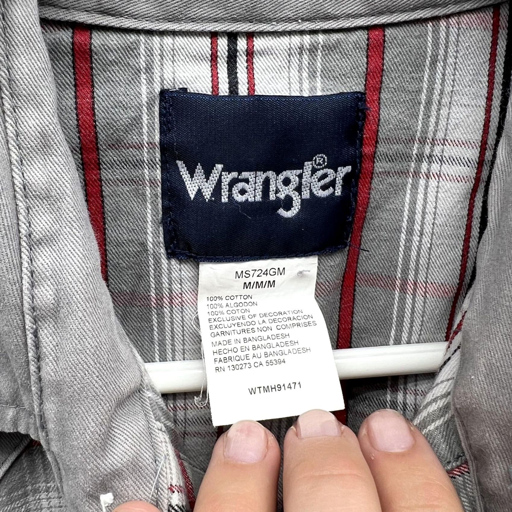 Wrangler Wrangler Shirt Mens M Gray Red Plaid Western Pearl Snap Long Sleeve Cowboy Shirt Size US M / EU 48-50 / 2 - 6 Thumbnail