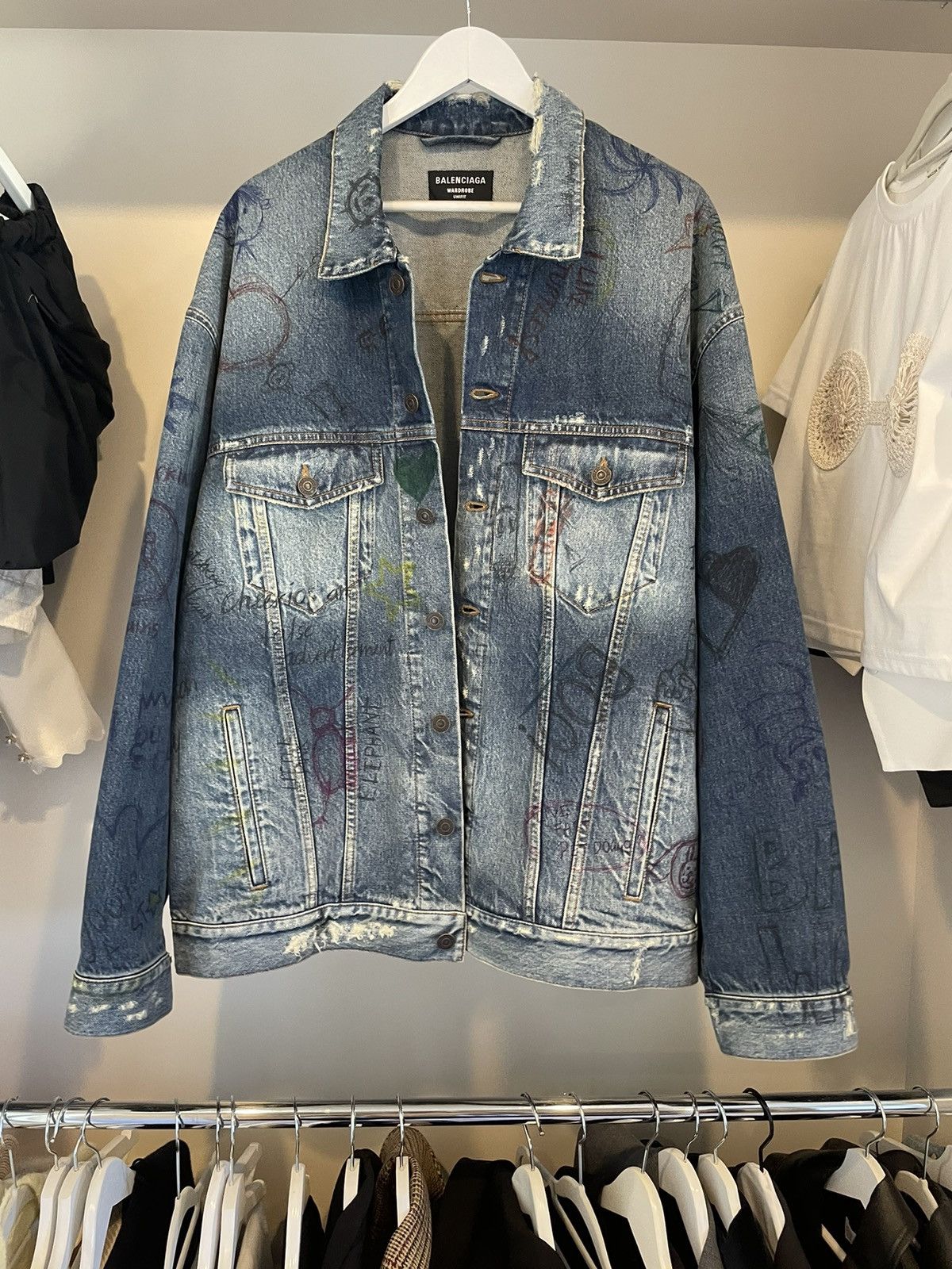 Balenciaga Streetwear SS22 Balenciaga Distressed Grafitti Denim Jacket Grailed