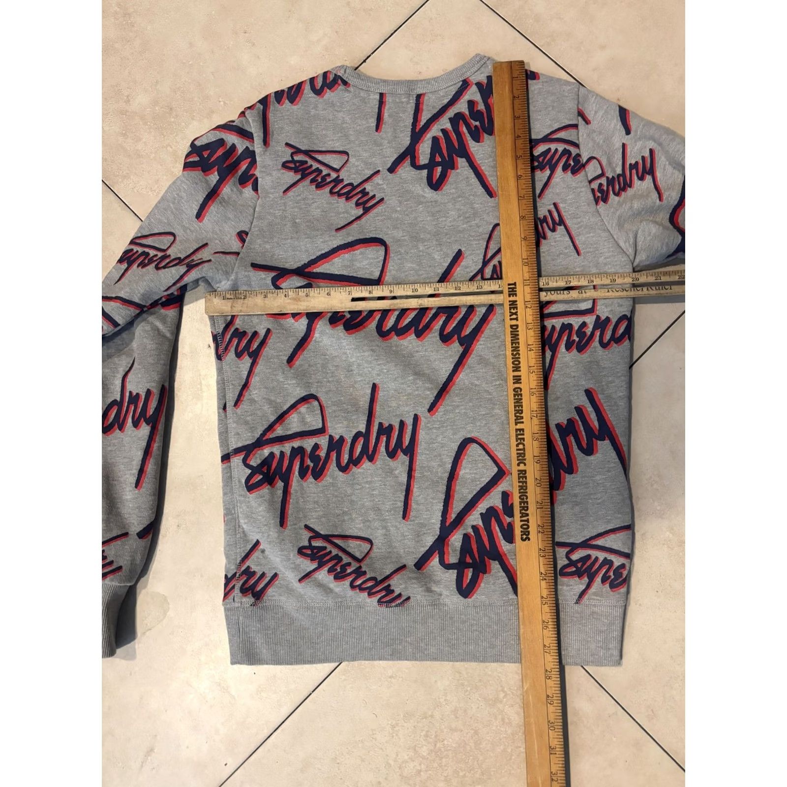 Superdry Superdry Sweatshirt Mens Medium Gray All Over Logo Script Crew Pullover Fleece Size US M / EU 48-50 / 2 - 5 Thumbnail