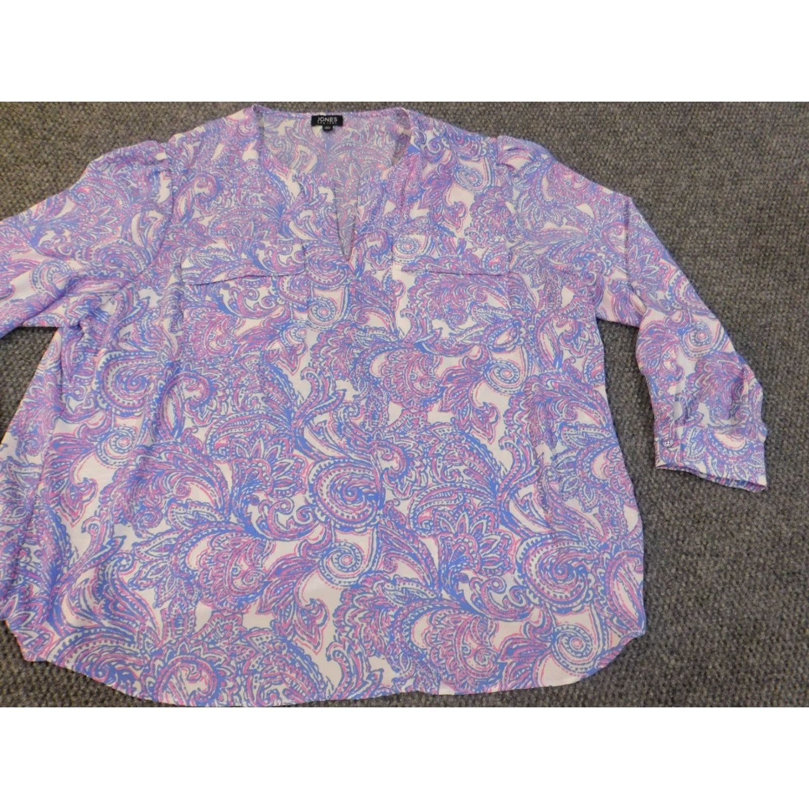 Jones New York Jones New York Blouse 3X Womens Pullover Polyester Purple Geometric Floral Round Neck Long Sleeve Plus Size Classic Lightweight Size XXL / US 16-18 / IT 52-54 - 2 Thumbnail