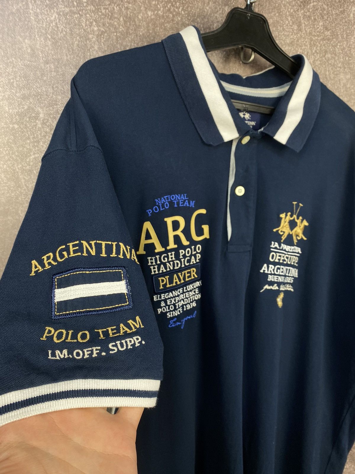 La Martina Vintage La Martina Argentina Flag Graphic Polo Racing Rare Size US XXL / EU 58 / 5 - 4 Thumbnail
