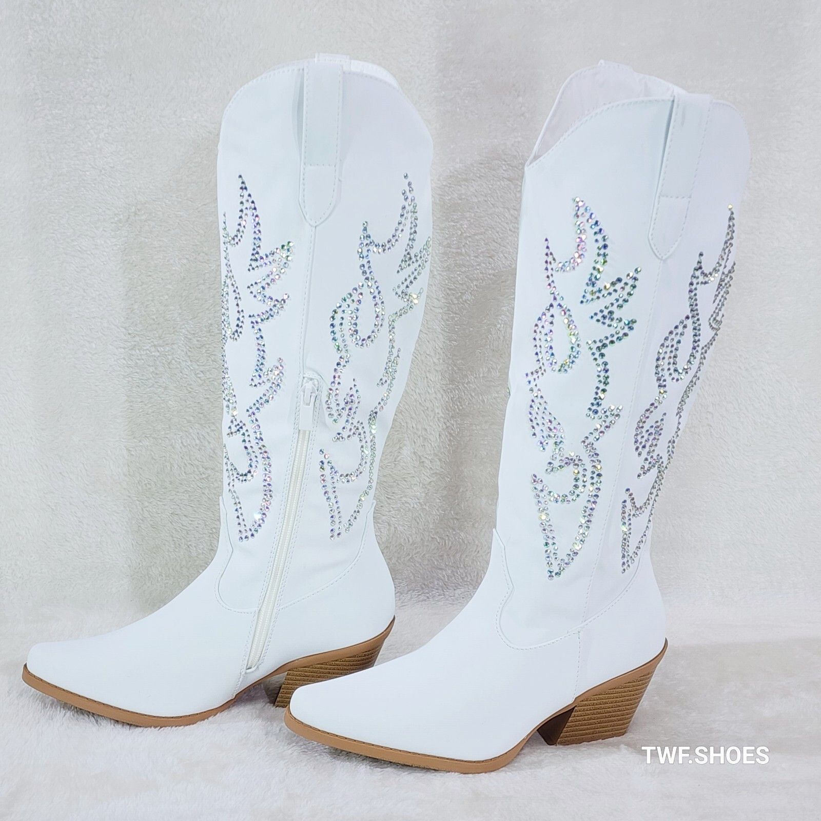 Other Ann White Leatherette With Rhinestones Country Glam Western Size US 6.5 / IT 36.5 - 2 Thumbnail