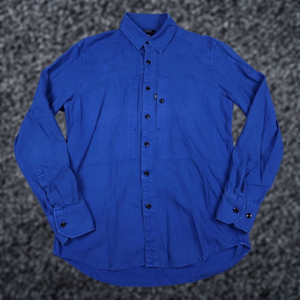 G-Star G-Star Penelled Shirt Men's Medium SLIM Fit Blue Cotton Button Zip Cargo Shirt Size US M / EU 48-50 / 2 - 1 Thumbnail