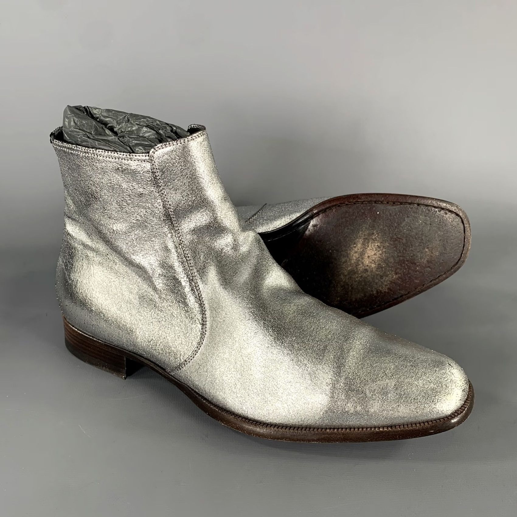 Tom Ford TOM FORD Boots Mens Silver Taurus Size Metallic Leather Size US 7 / EU 40 - 5 Thumbnail