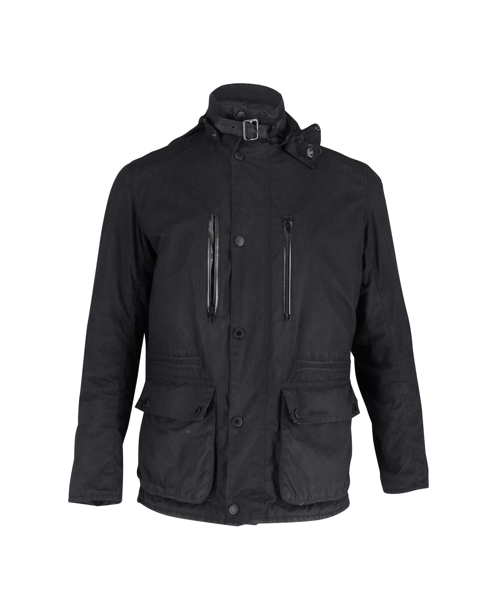 image of Barbour Black Cotton Casual Jacket With Corduroy Collar And Multiple Pockets, Men's (Size Large)