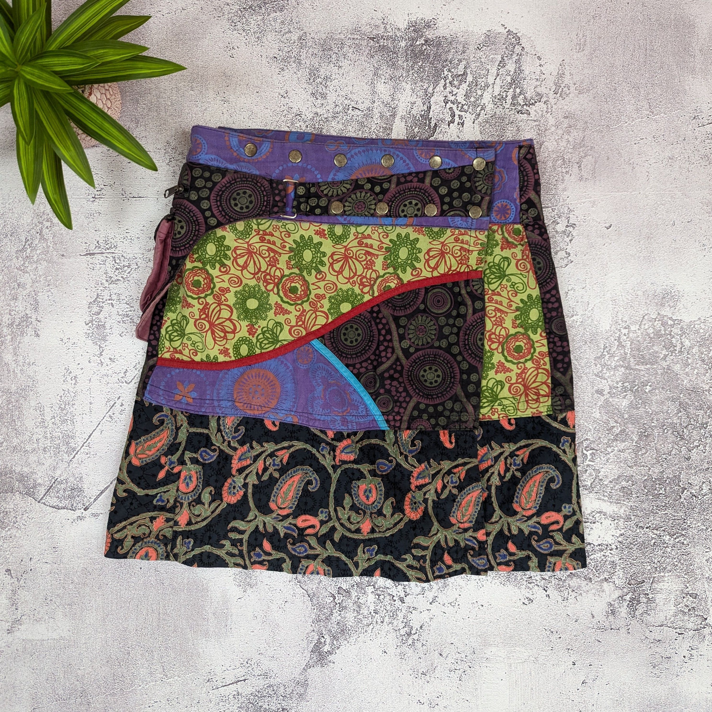 Japanese Brand VTG Japanese Patchwork Wrap Skirt Boho Fairy M/L Size 31" - 3 Thumbnail