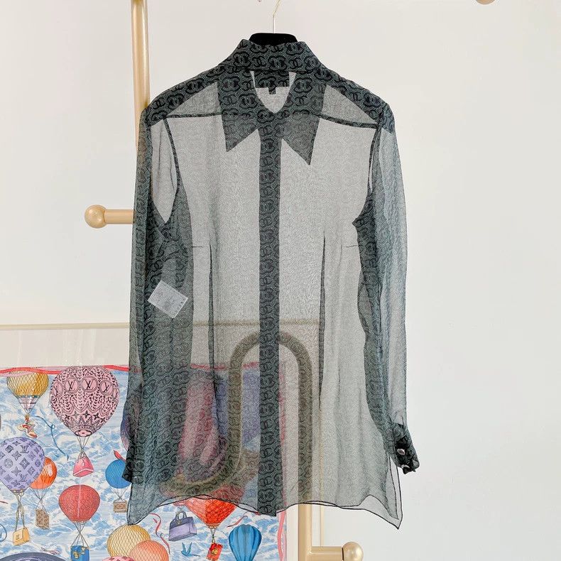 Chanel Chanel Dark green full-printed logo silk shirt 2504-Nextarr Size XS / US 0-2 / IT 36-38 - 2 Thumbnail