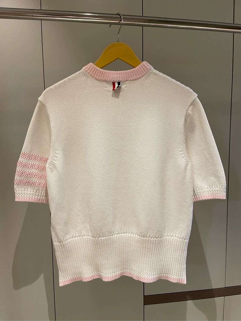 Thom Browne Thom browne White and pink four-striped round-neck sweater Size M / US 6-8 / IT 42-44 - 3 Thumbnail