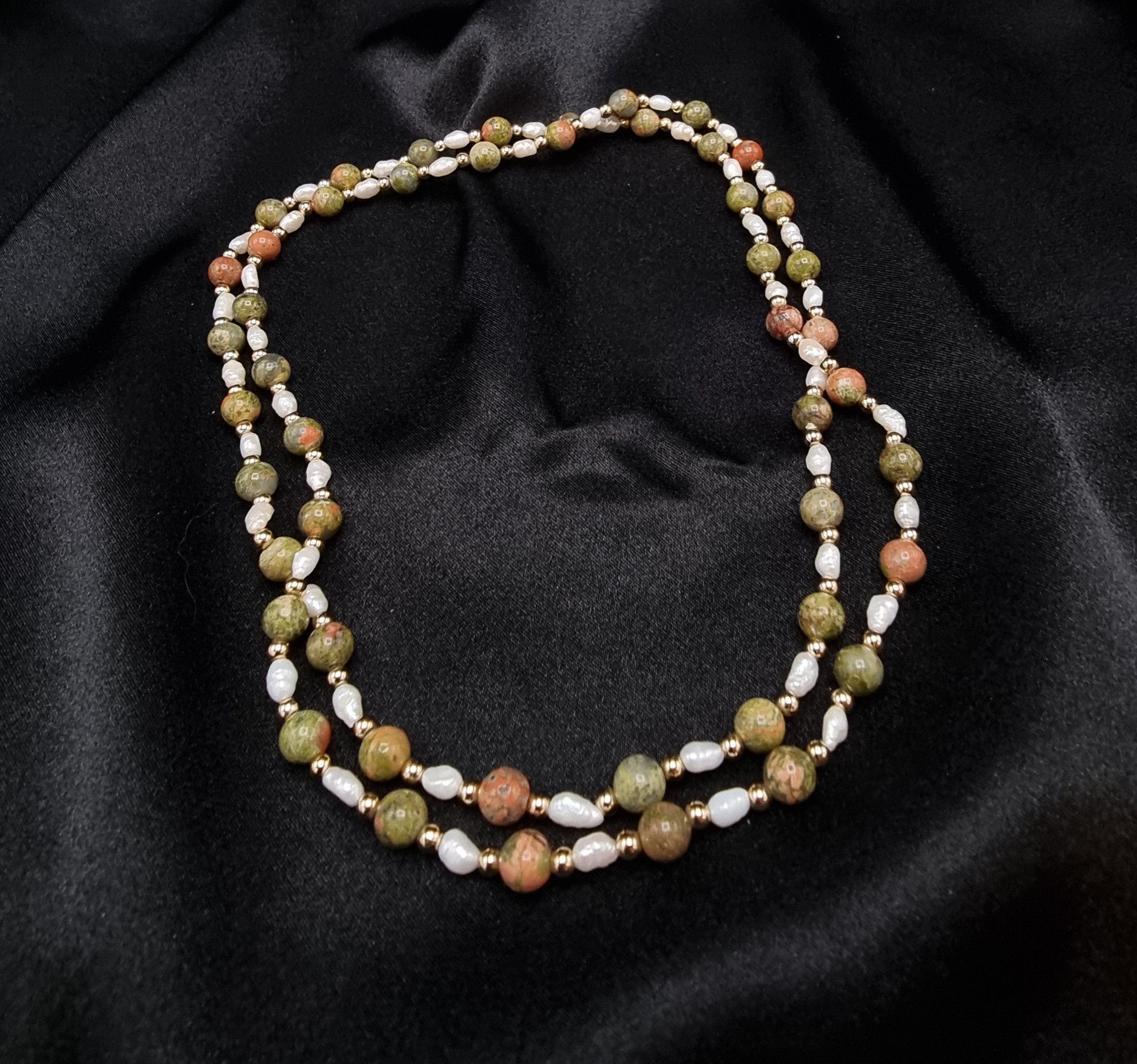 Vintage Vintage Unakite Jasper & Pearl Long Necklace Size ONE SIZE - 3 Thumbnail