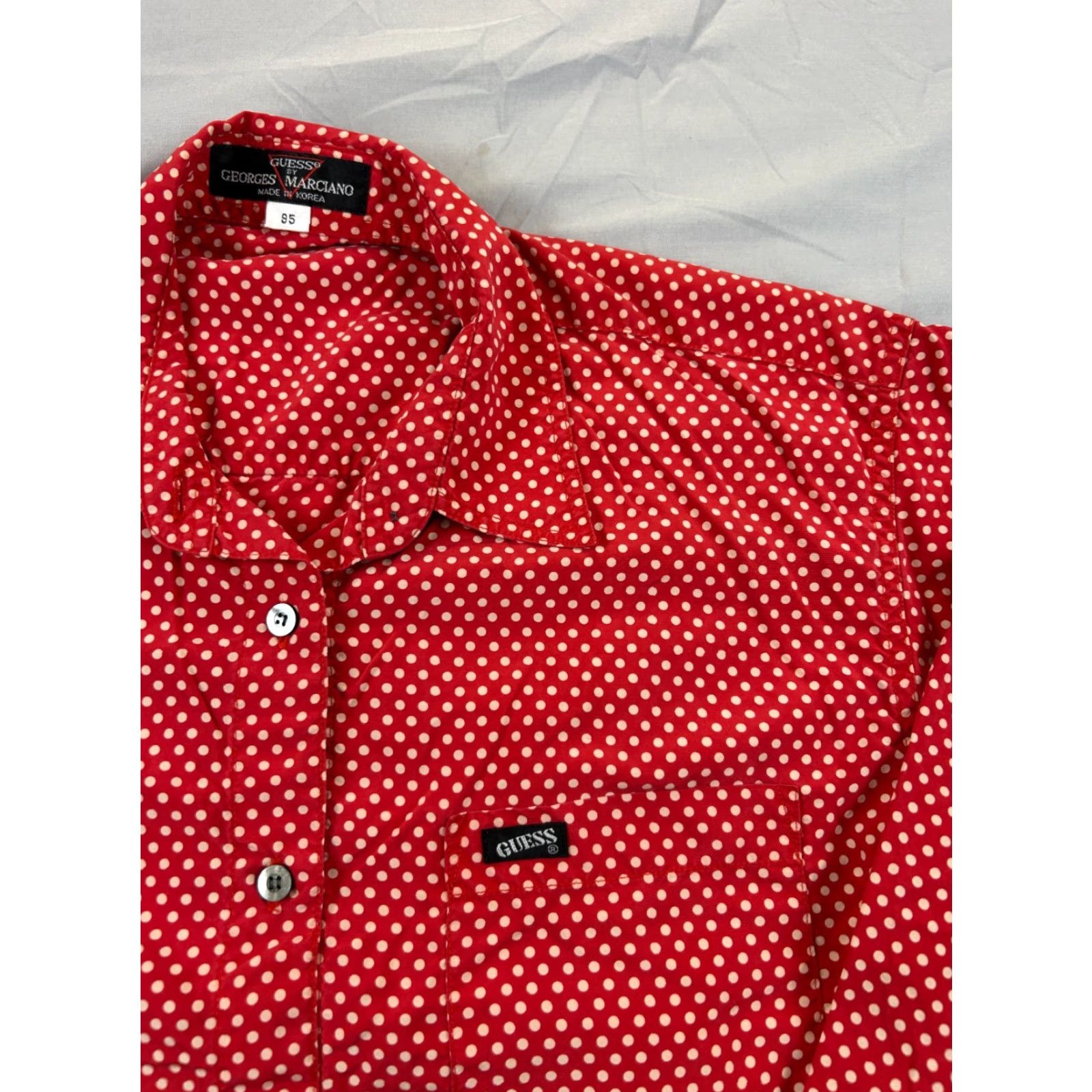 Guess VINTAGE GUESS Button-Up Shirt Women's M Red Polka Dot Long Sleeve Casual Size M / US 6-8 / IT 42-44 - 4 Thumbnail