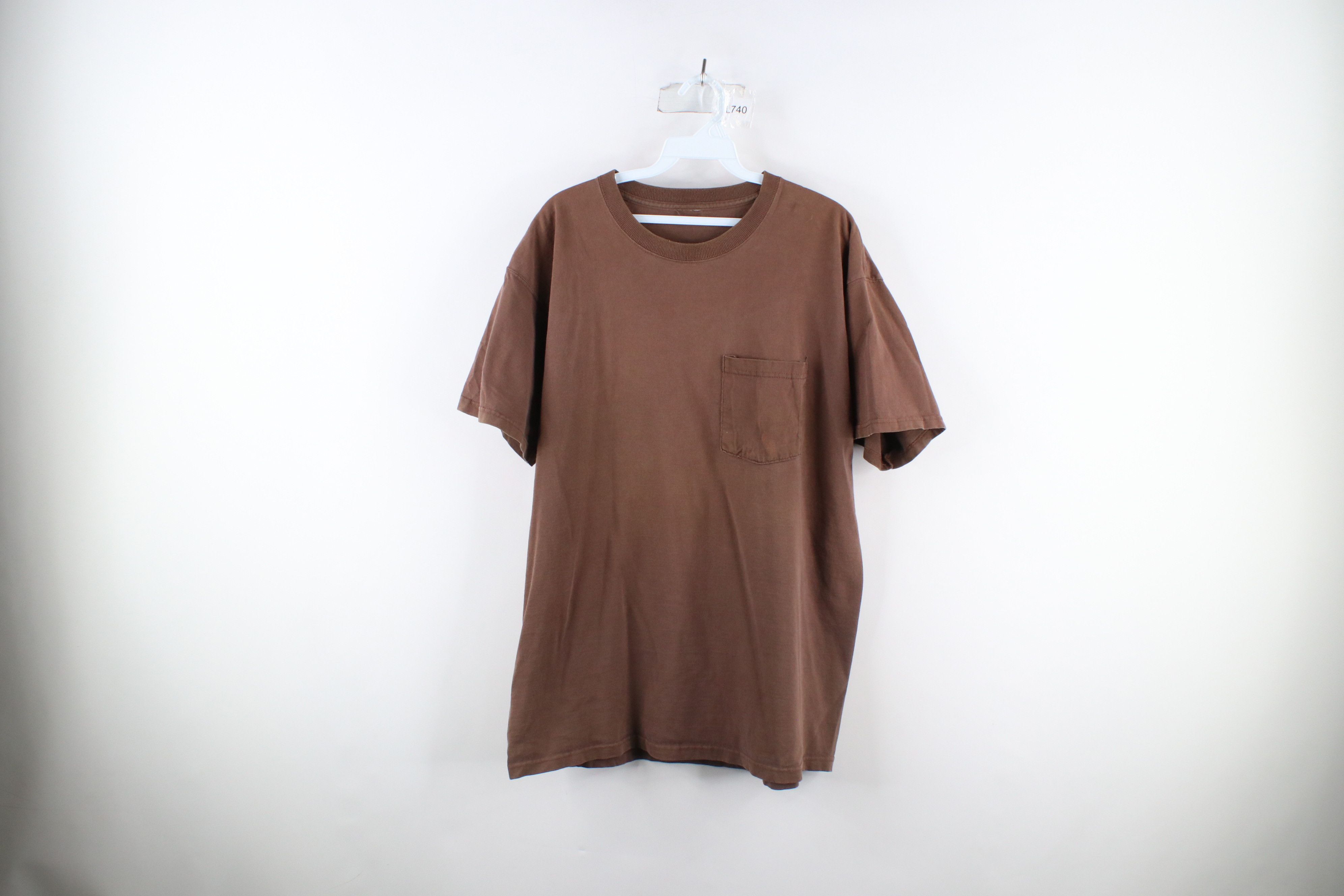 Vintage Vintage 90s Streetwear Blank Cotton Pocket T-Shirt Brown Size US XL / EU 56 / 4 - 1 Thumbnail