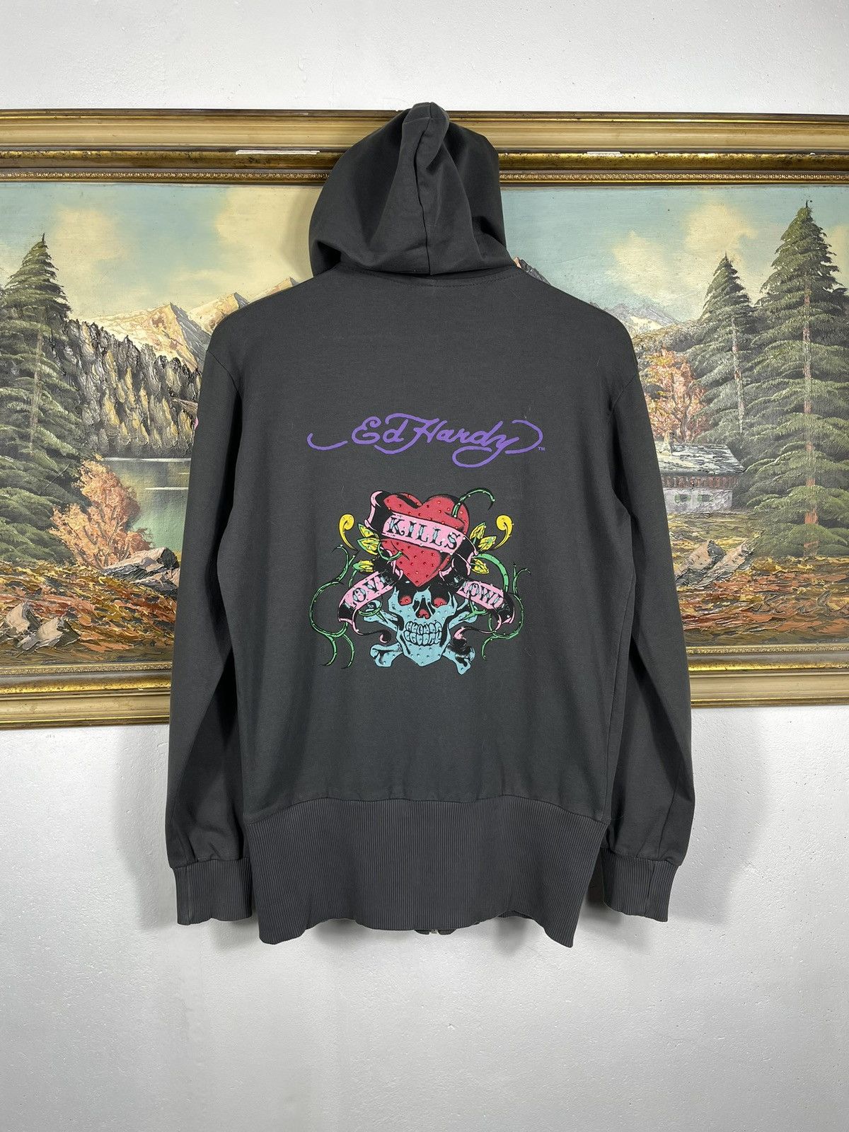 Christian Audigier × Ed Hardy × Vintage Ed Hardy Retro 00s Hoodie With Crystals Affliction Grunge Size M / US 6-8 / IT 42-44 - 2 Thumbnail