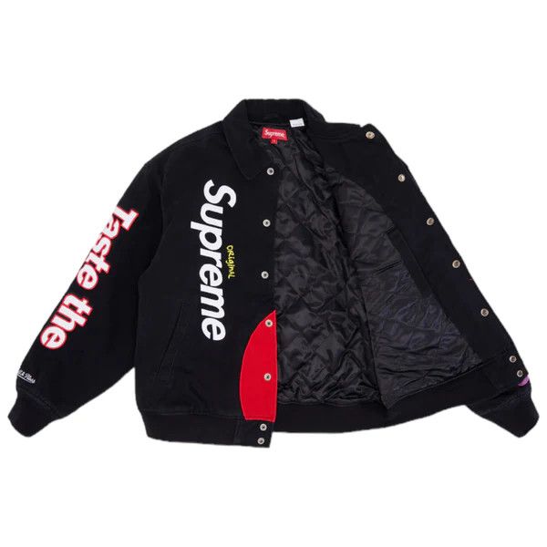 image of Supreme X Skittles Mitchell & Ness Varsity Jacket in Black, Men's (Size Large)