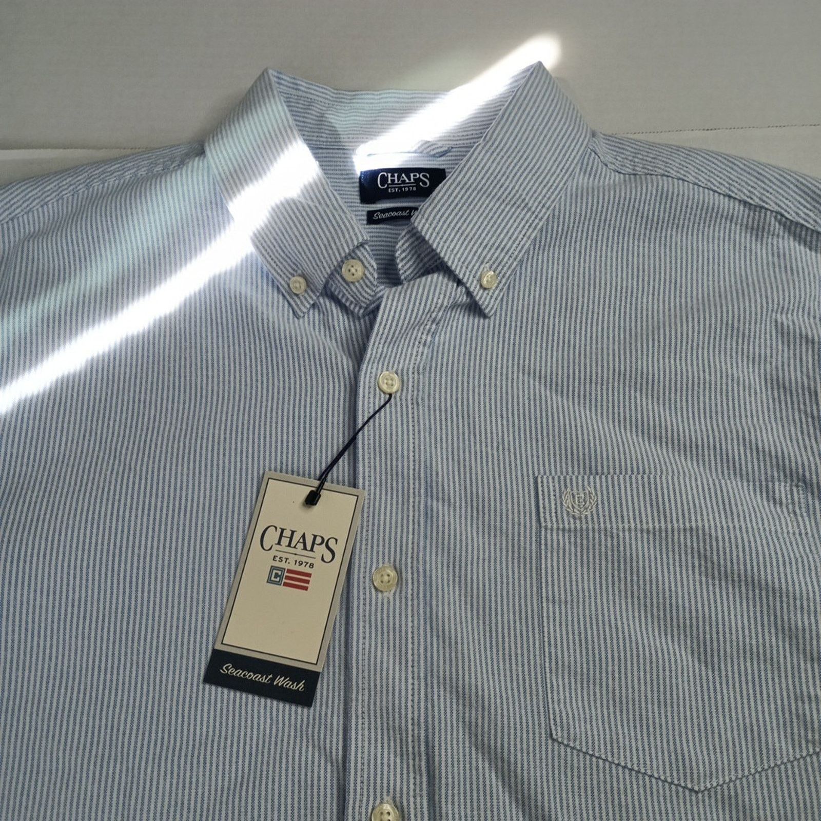 Chaps Chaps Seacoast Oxford Woven Shirt Mens XL Blue White Striped Size US XL / EU 56 / 4 - 3 Thumbnail
