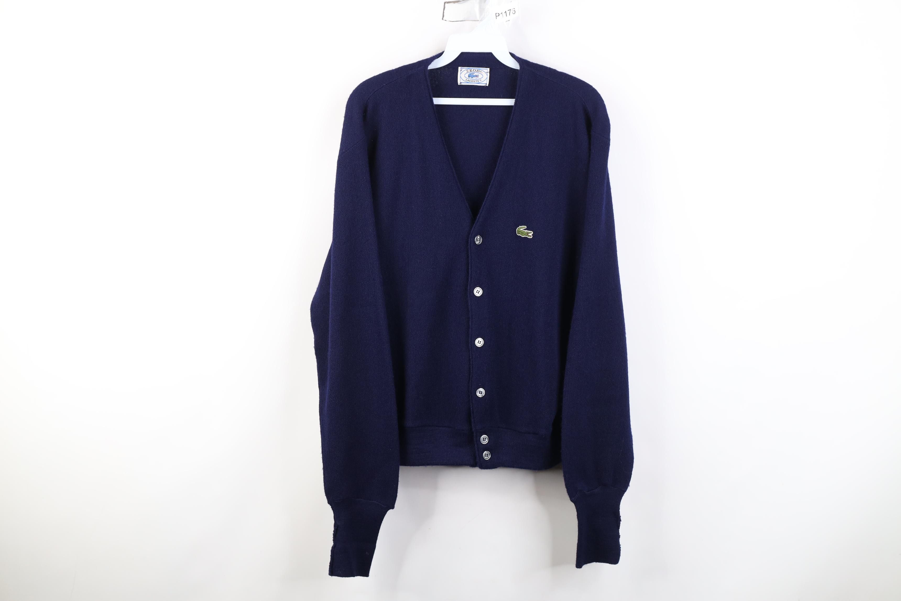 Izod Vintage 80s Izod Lacoste Knit Cardigan Sweater Navy Blue Size US M / EU 48-50 / 2 - 1 Thumbnail
