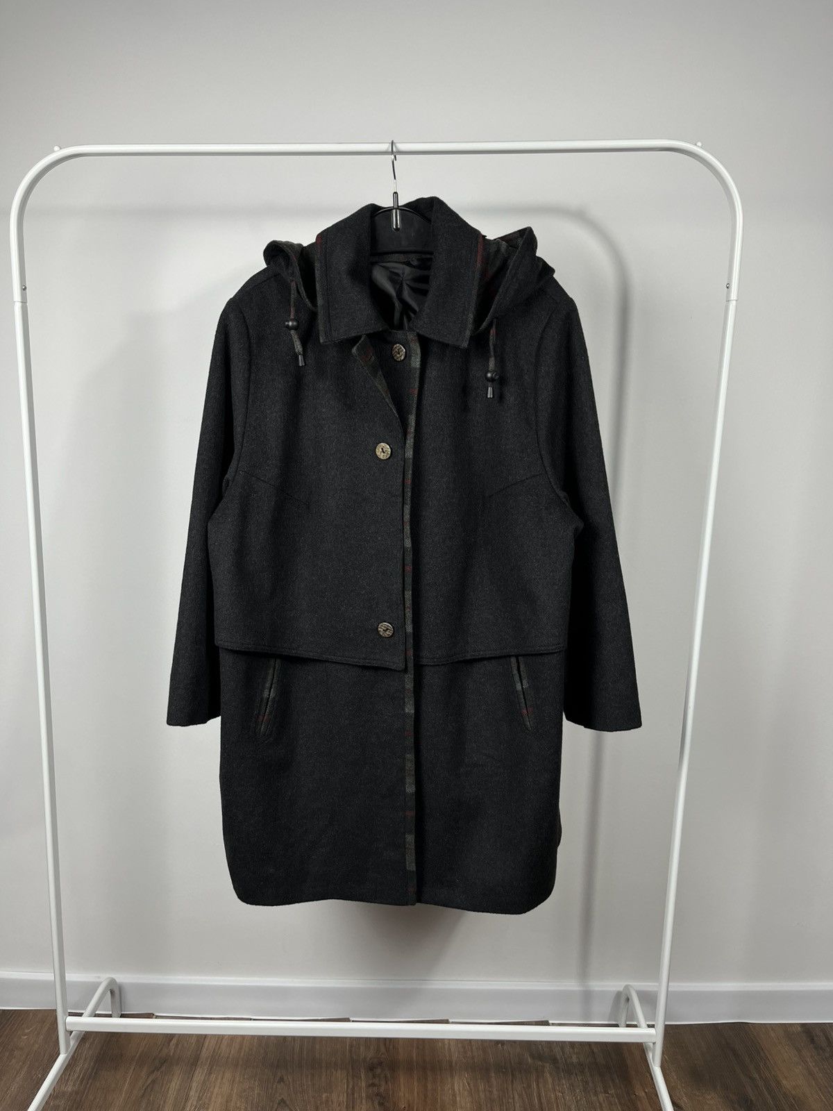 Other Men’s Wool Hooded Coat with Built-In Scarf Black Size US XL / EU 56 / 4 - 1 Thumbnail