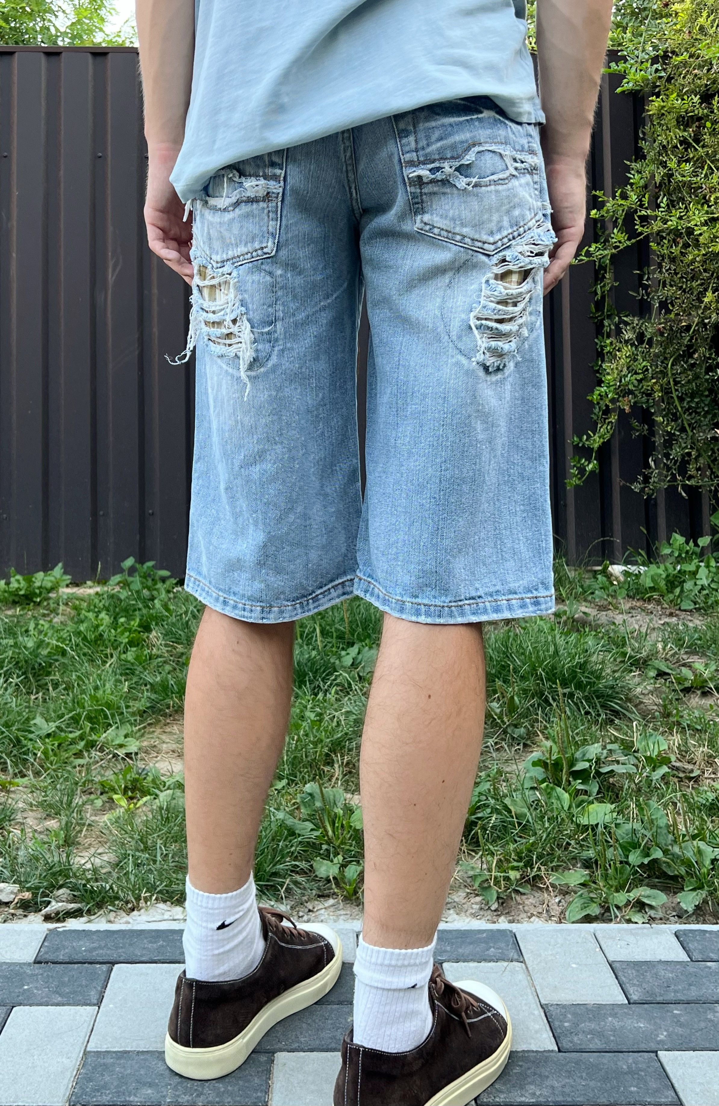 Japanese Brand 🥶Y2K Vintage Ripped Distressed Thrashed Denim Long Shorts Size US 30 / EU 46 - 6 Thumbnail