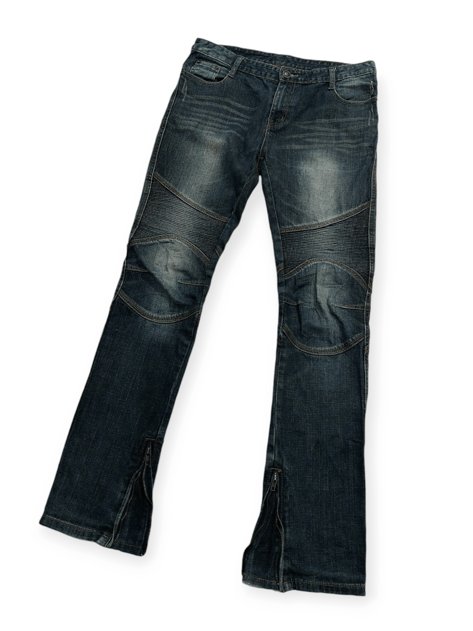 Vintage 🔥 Longli Zipped Flare Punk Biker Denim Size US 33 - 2 Thumbnail