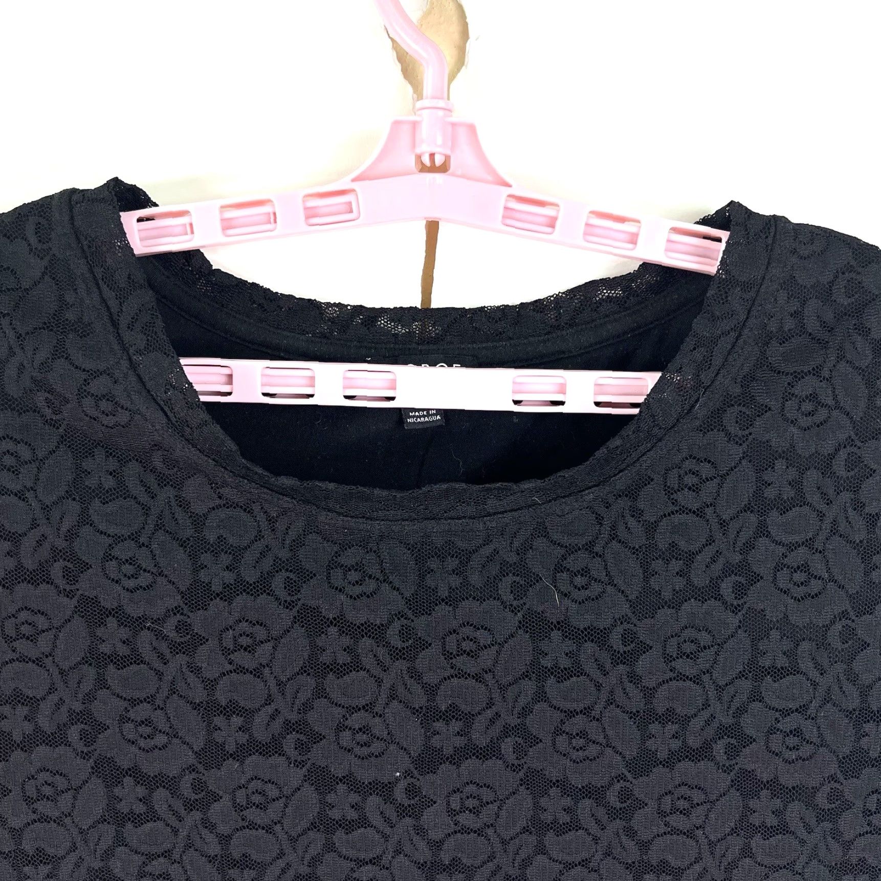 George George Lace Crochet Lined Top Women's XL Black Short Sleeve Blouse Shoes? Size XL / US 12-14 / IT 48-50 - 3 Thumbnail