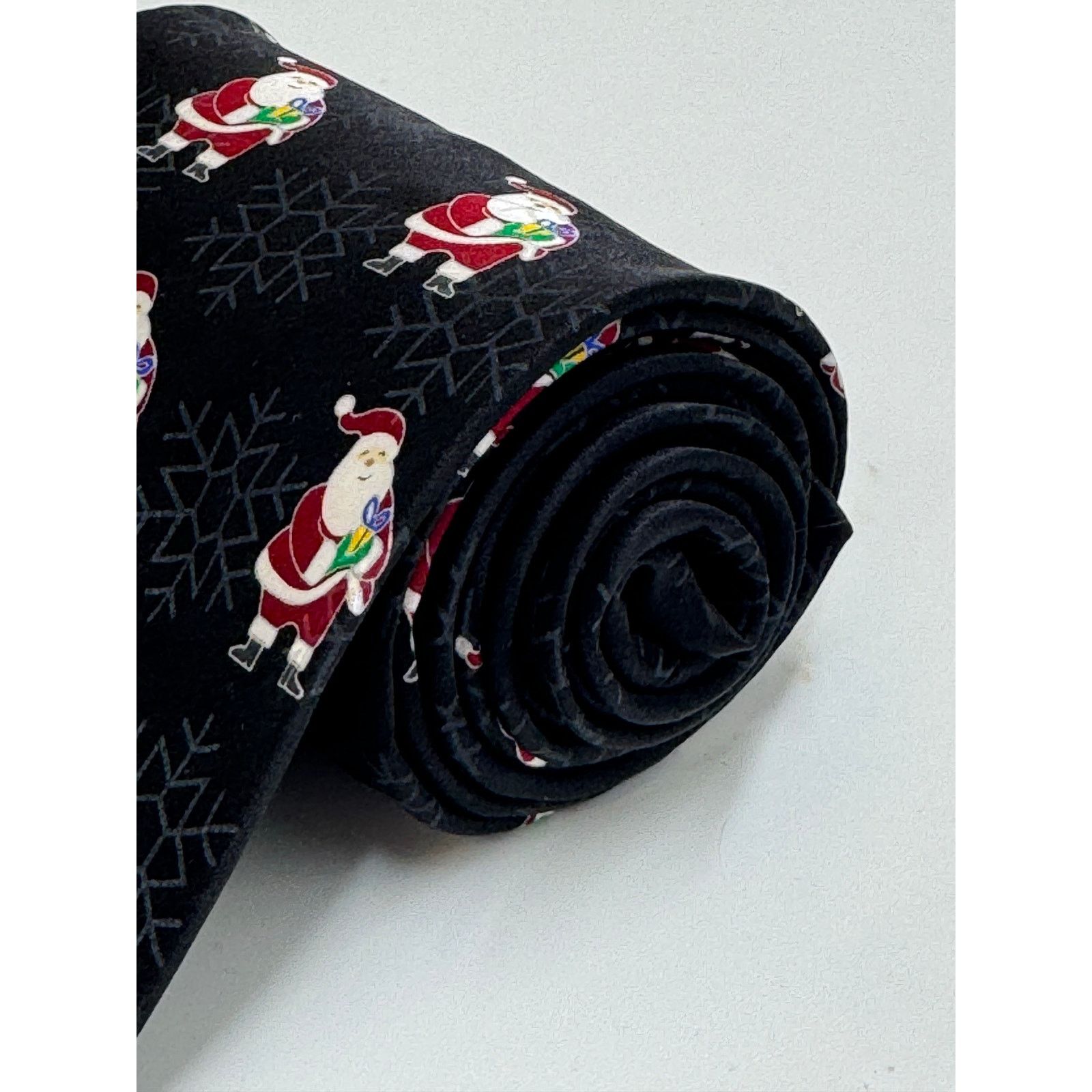 Other FN Hand Sewn Silk Christmas Black Tie Santa Snowflakes Size ONE SIZE - 2 Thumbnail