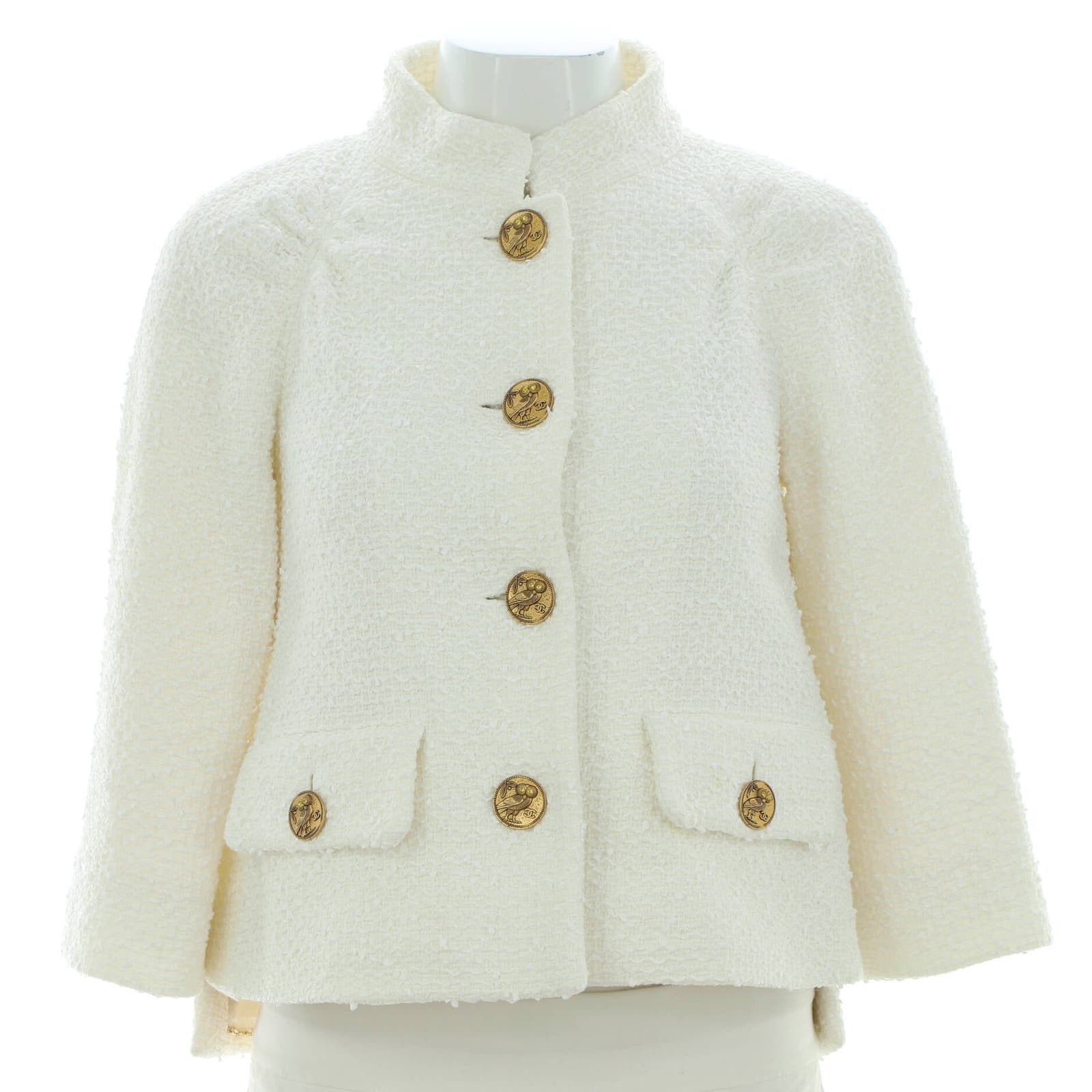 image of Chanel Women's Two Pocket Stand Collar Jacket Tweed None in White (Size XS)
