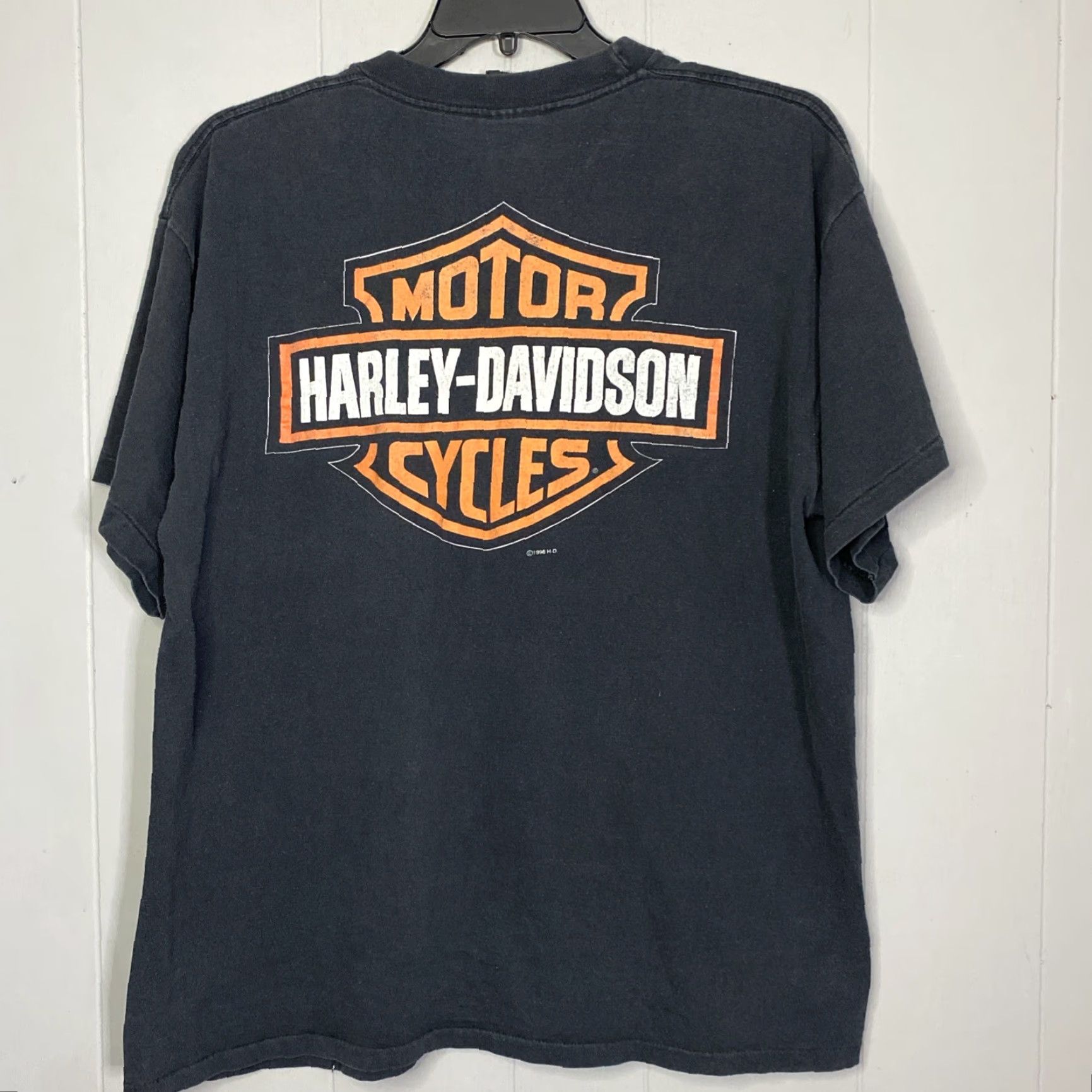 Harley Davidson VINTAGE Harley-Davidson T Shirt Double-Sided 1996 XL Black Men 90s Biker USA Crew Neck Short Sleeve Shirt Size US XL / EU 56 / 4 - 7 Thumbnail