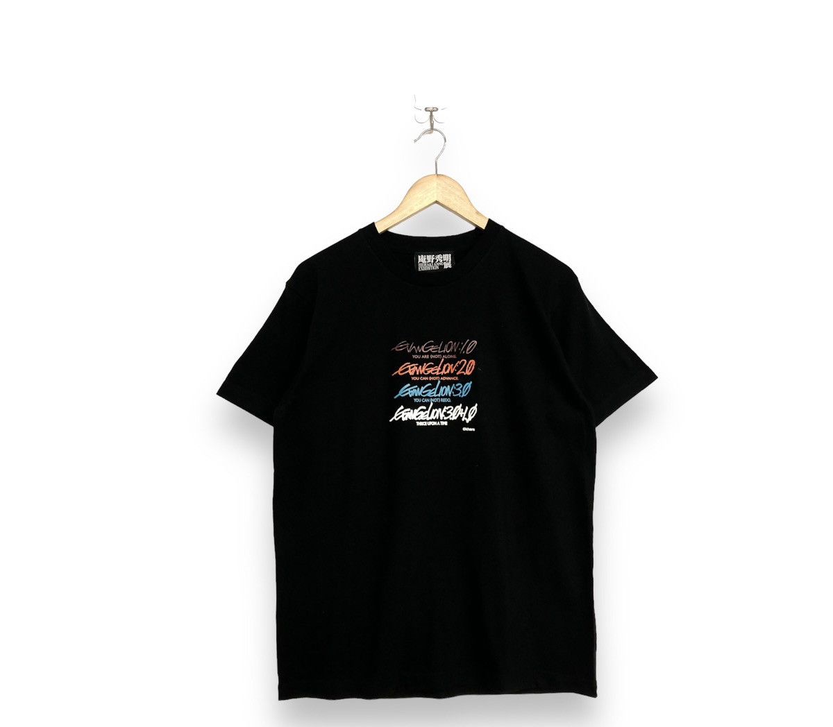image of Anima Evangelion Spellout By Hideaki Anno Exhibition Tshirt in Black, Men's (Size Medium)