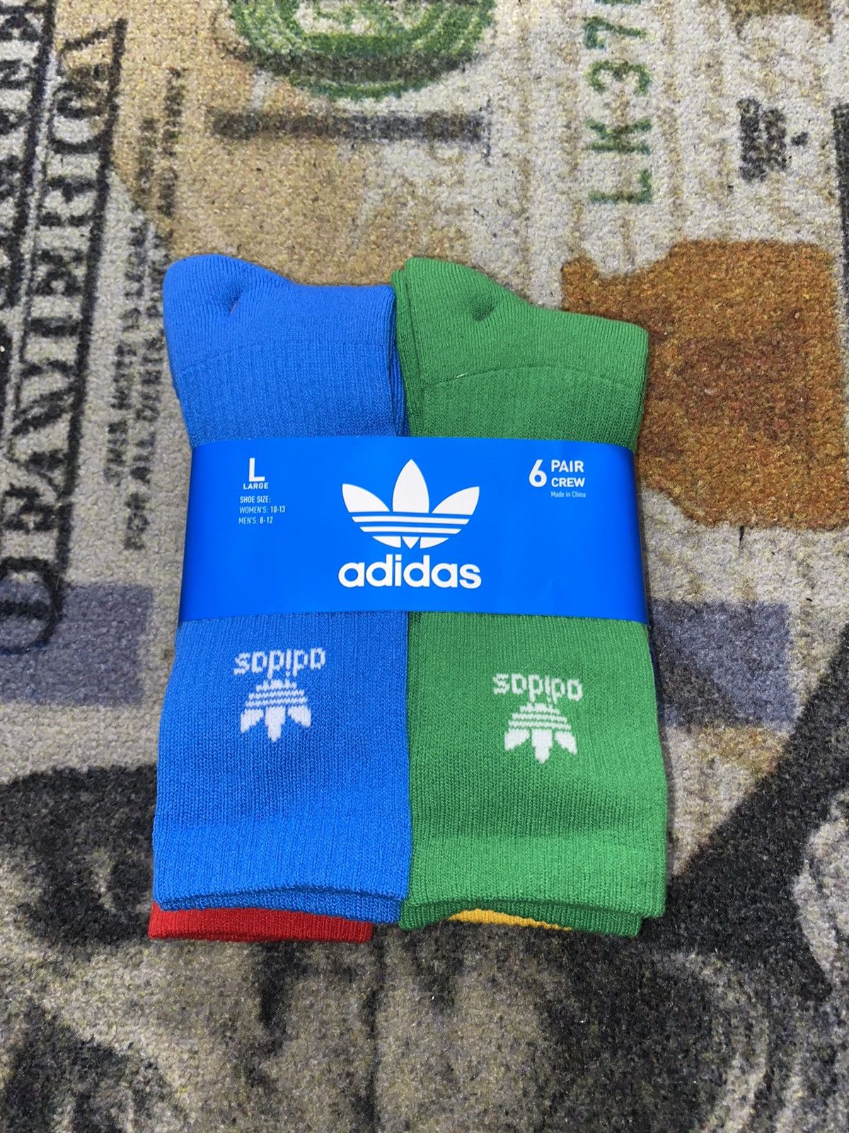 Adidas Adidas Trefoil Crew Socks 6 Pack Multi LARGE Size ONE SIZE - 3 Thumbnail