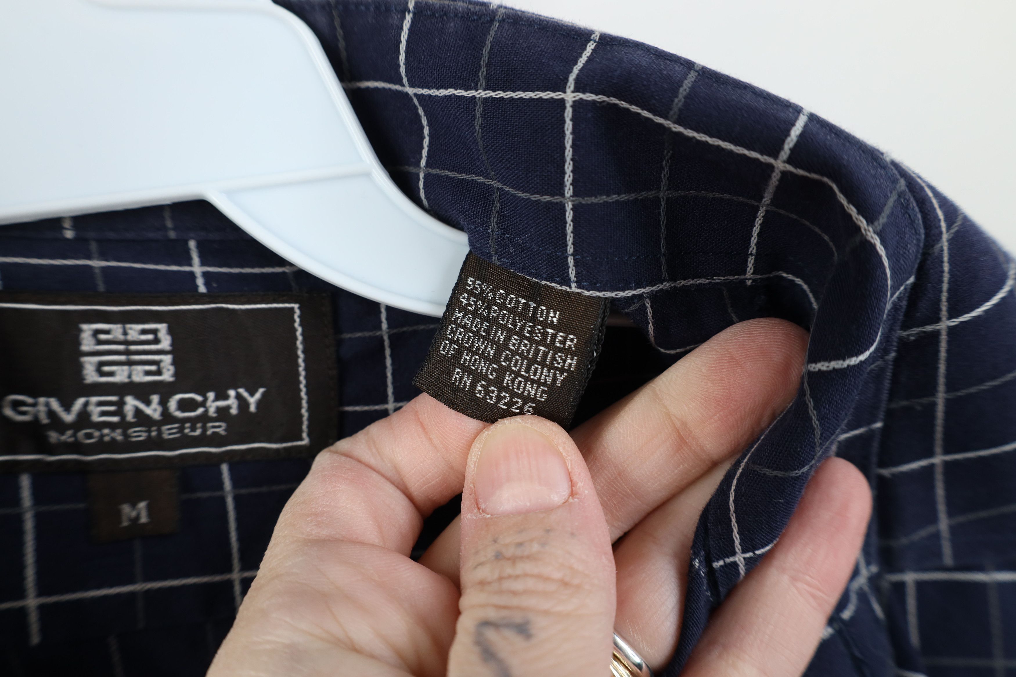 Givenchy Vintage 90s Givenchy Knit Collared Button Shirt Blue Plaid Size US M / EU 48-50 / 2 - 9 Thumbnail