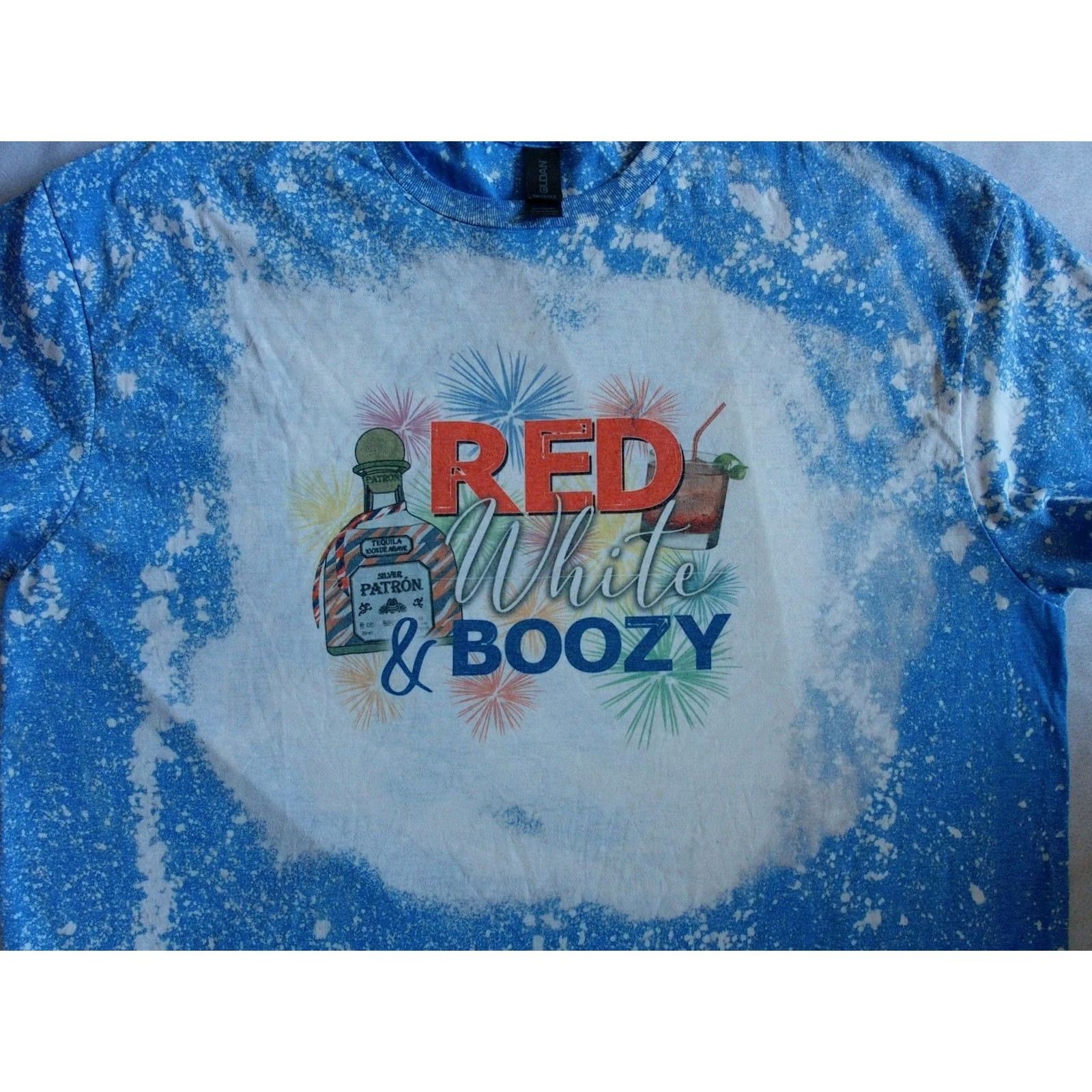 Gildan Patron Tequila Red White & Boozy Bleached Style Shirt Mens XL TYE DYE PARTY Size US XL / EU 56 / 4 - 3 Thumbnail