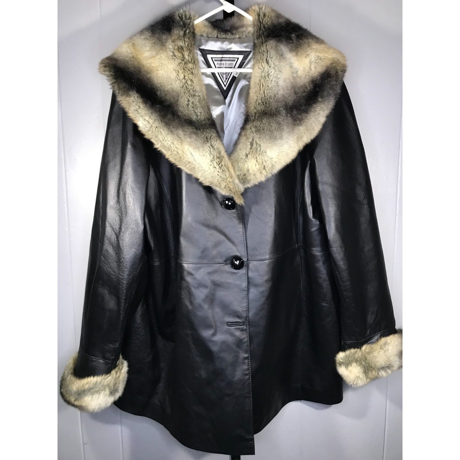 Other Vintage J Percy Marvin Richards Black Leather Faux Fur Jacke Size XXL / US 16-18 / IT 52-54 - 1 Thumbnail