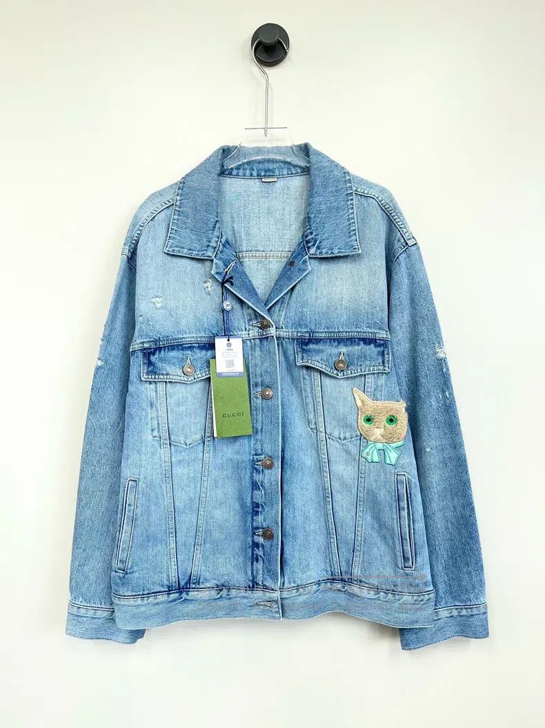 Gucci Gucci Blue washed and destroyed cat denim jacket Size US S / EU 44-46 / 1 - 1 Thumbnail
